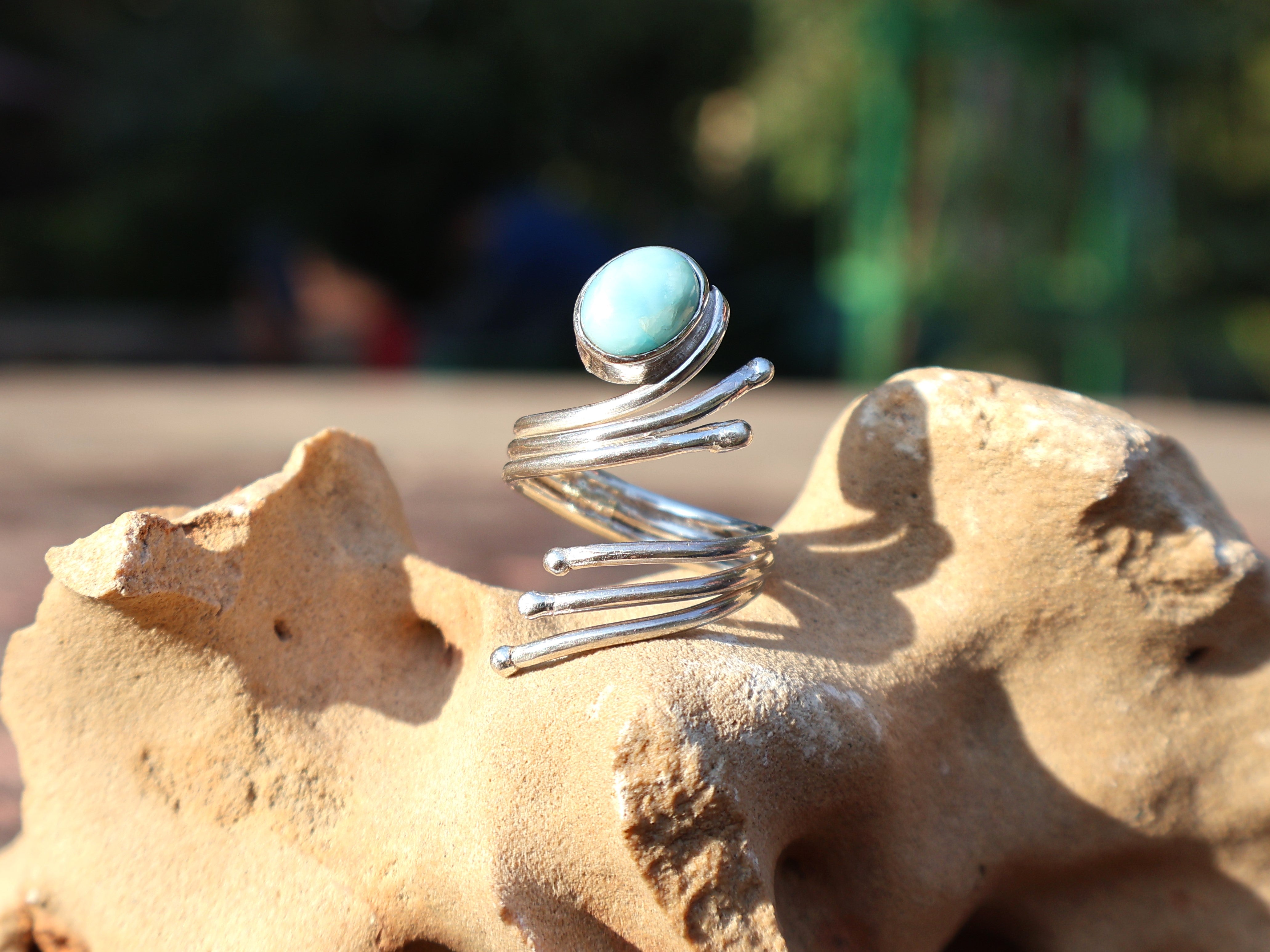Echter Natürlicher Larimar Ring 925 Silberring Zierlicher Larimar Ring Ovaler Edelstein Verstellbarer Ring Geschenk Für Sie