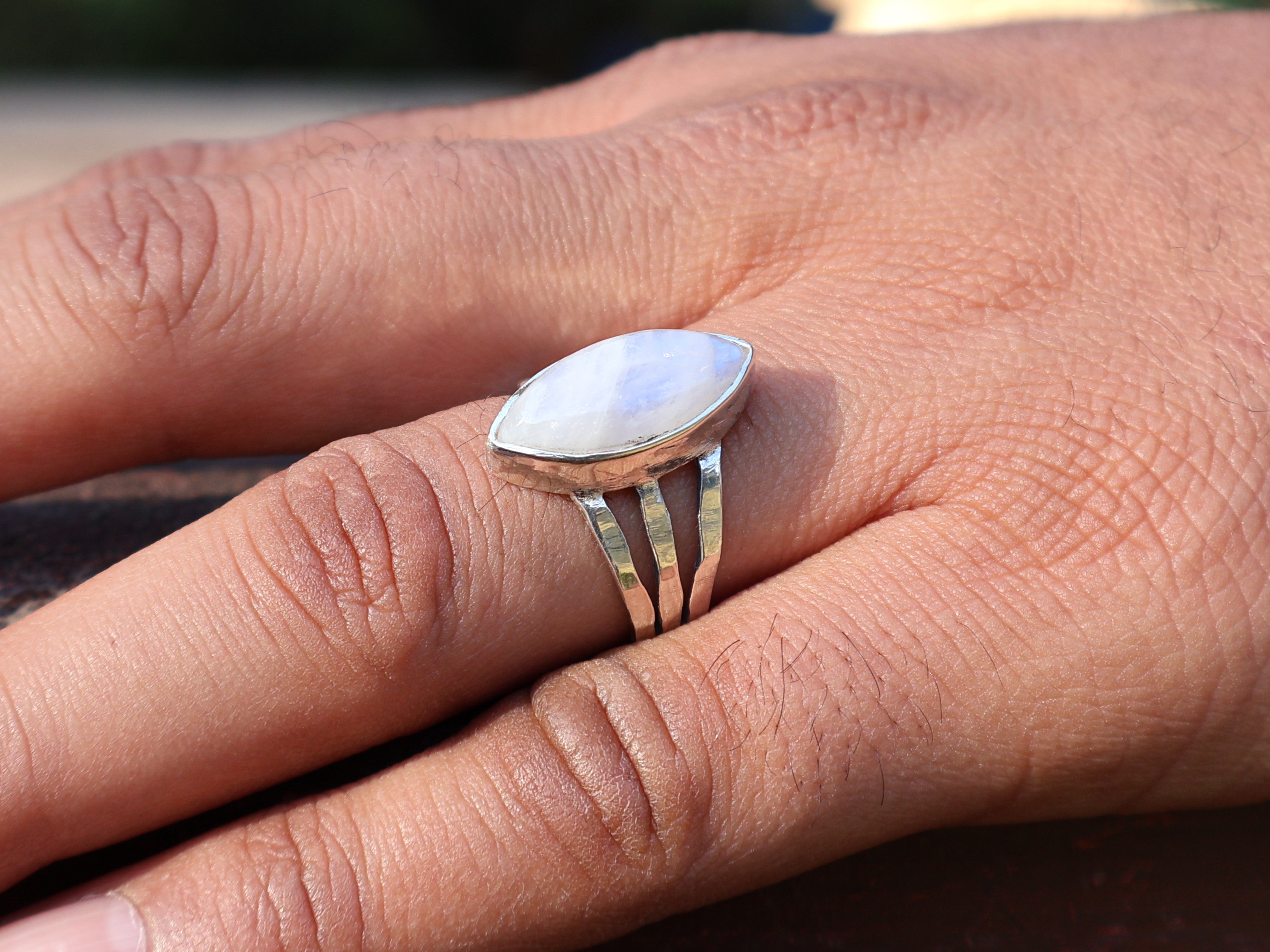 Regenbogen Mondstein Marquise geformter Mondsteinring 925 Sterling Ring Damenring Handgemachter Silberring Geschenk für Sie