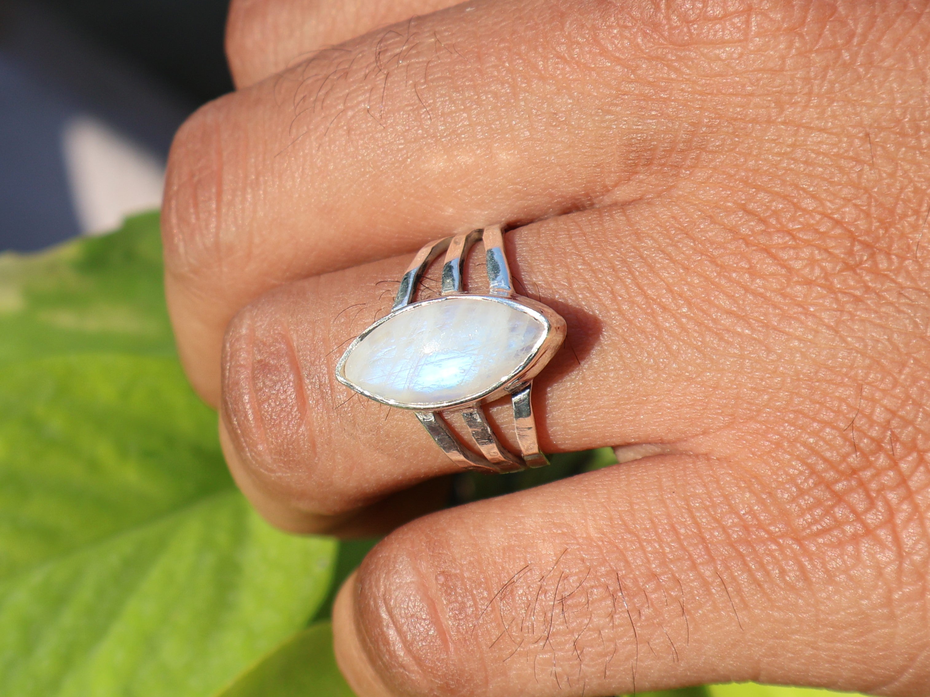 Regenbogen Mondstein Marquise geformter Mondsteinring 925 Sterling Ring Damenring Handgemachter Silberring Geschenk für Sie