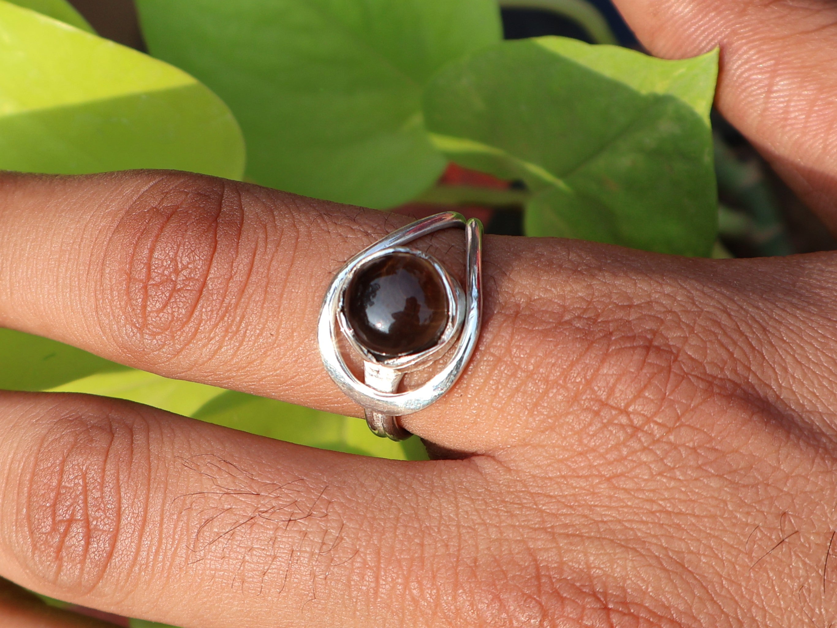 Rauchquarz runder Edelsteinring 925 Sterling Silber Ring handgemachter Ring Statement Ring brauner Edelsteinring Versprechensring