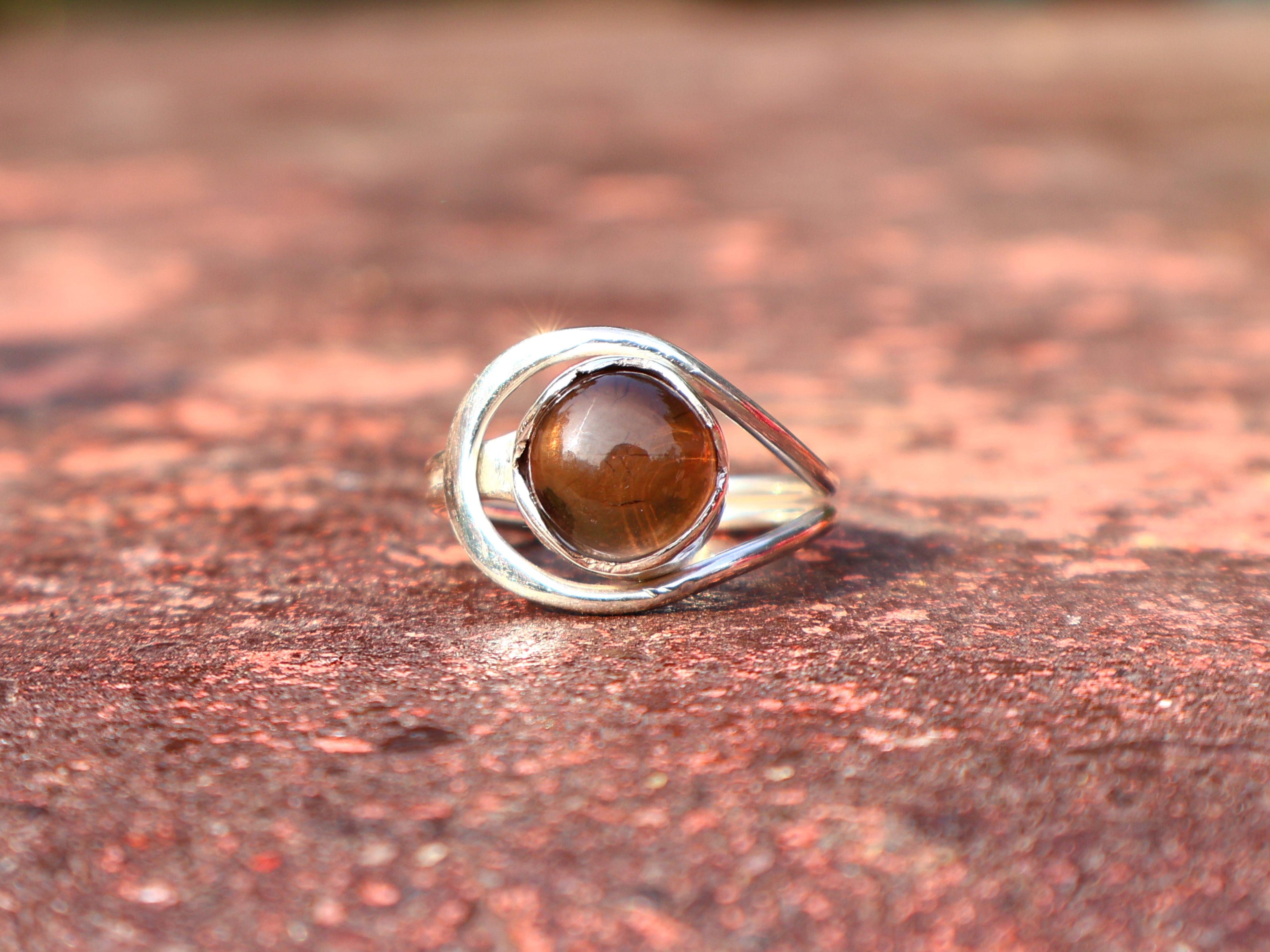 Rauchquarz runder Edelsteinring 925 Sterling Silber Ring handgemachter Ring Statement Ring brauner Edelsteinring Versprechensring