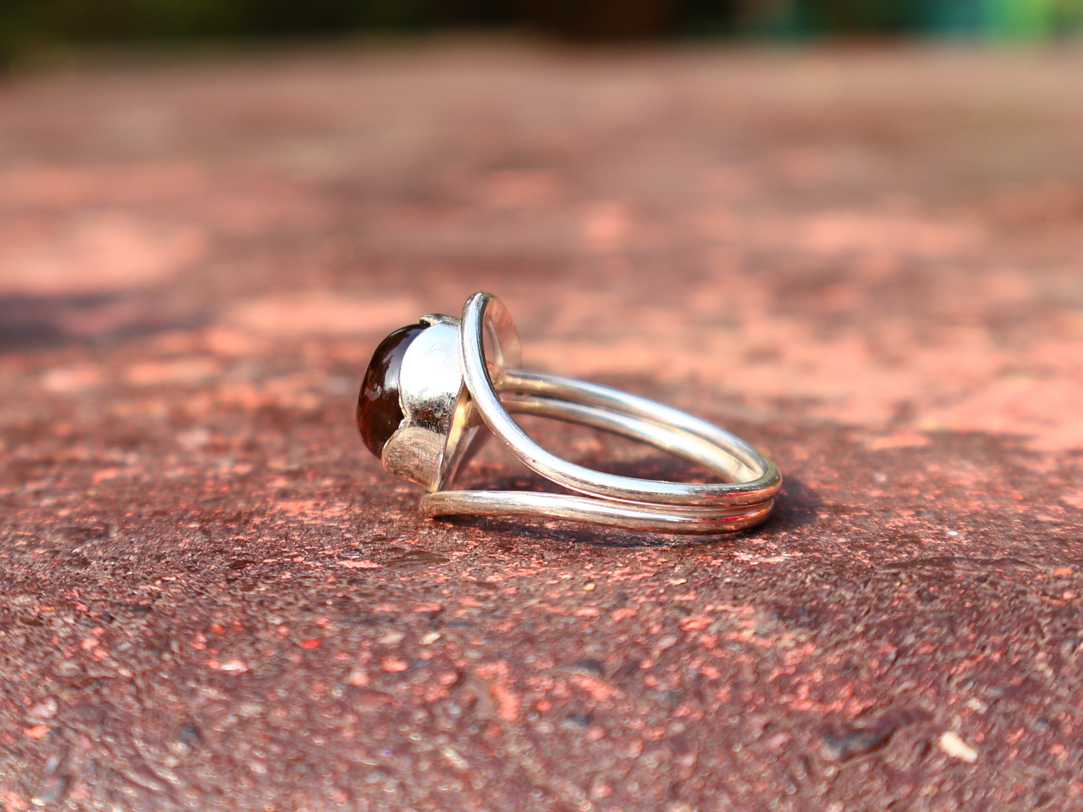 Rauchquarz runder Edelsteinring 925 Sterling Silber Ring handgemachter Ring Statement Ring brauner Edelsteinring Versprechensring