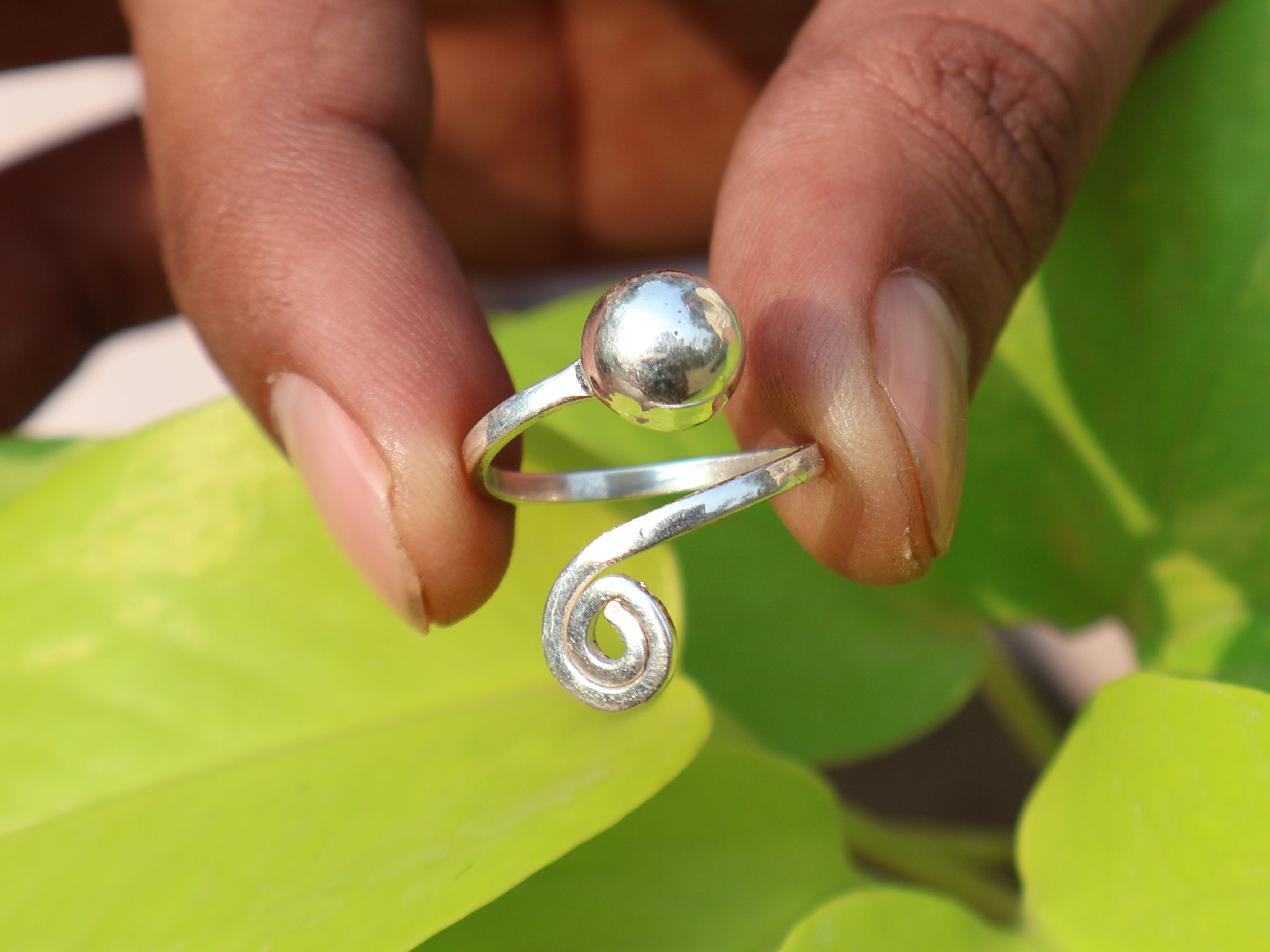 Spiral Kugel Ring 925 Silber Ring Statement Handgefertigter Ring Silber Spiral Ring Verstellbarer Ring Boho Ring