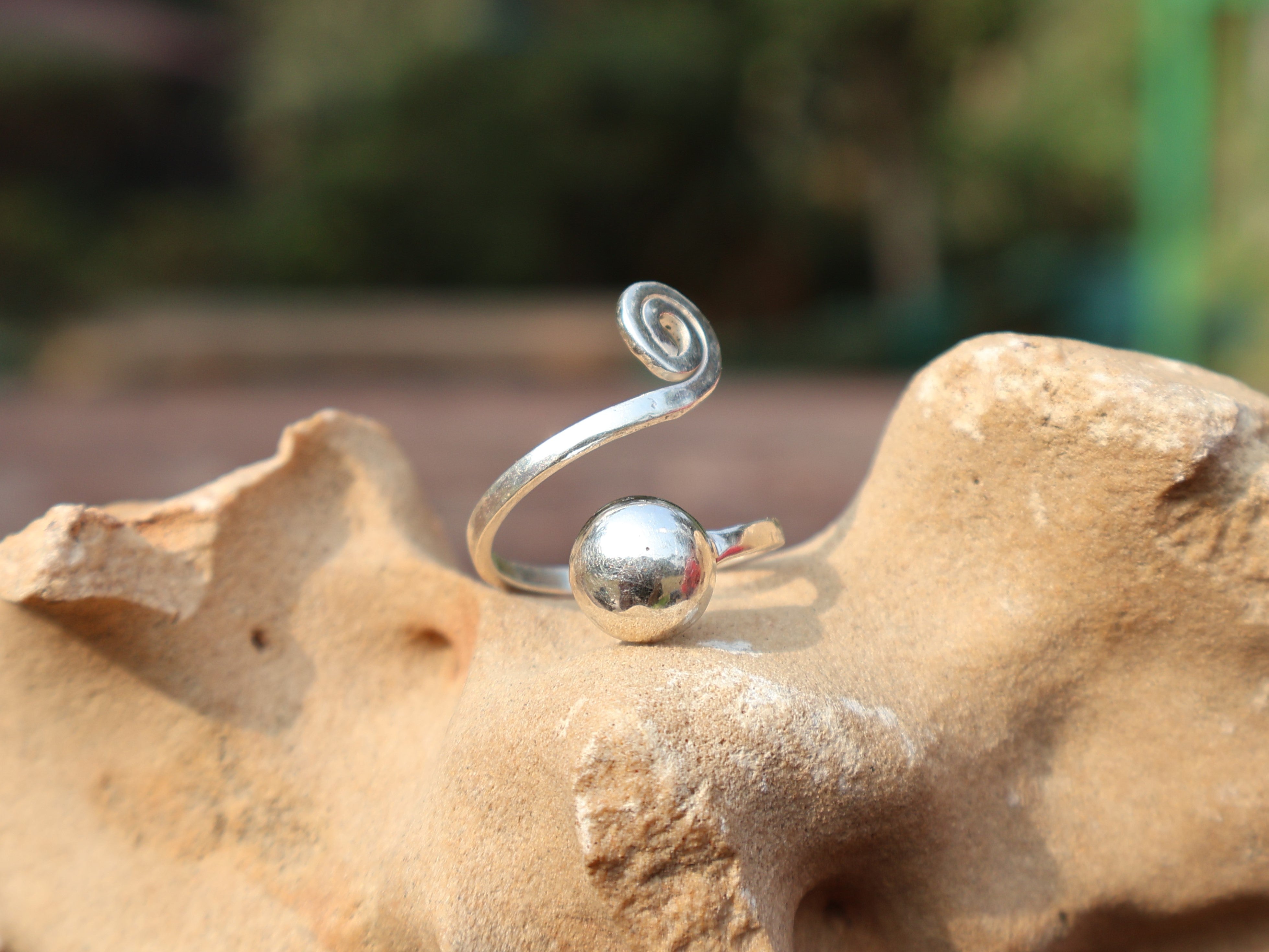 Spiral Kugel Ring 925 Silber Ring Statement Handgefertigter Ring Silber Spiral Ring Verstellbarer Ring Boho Ring