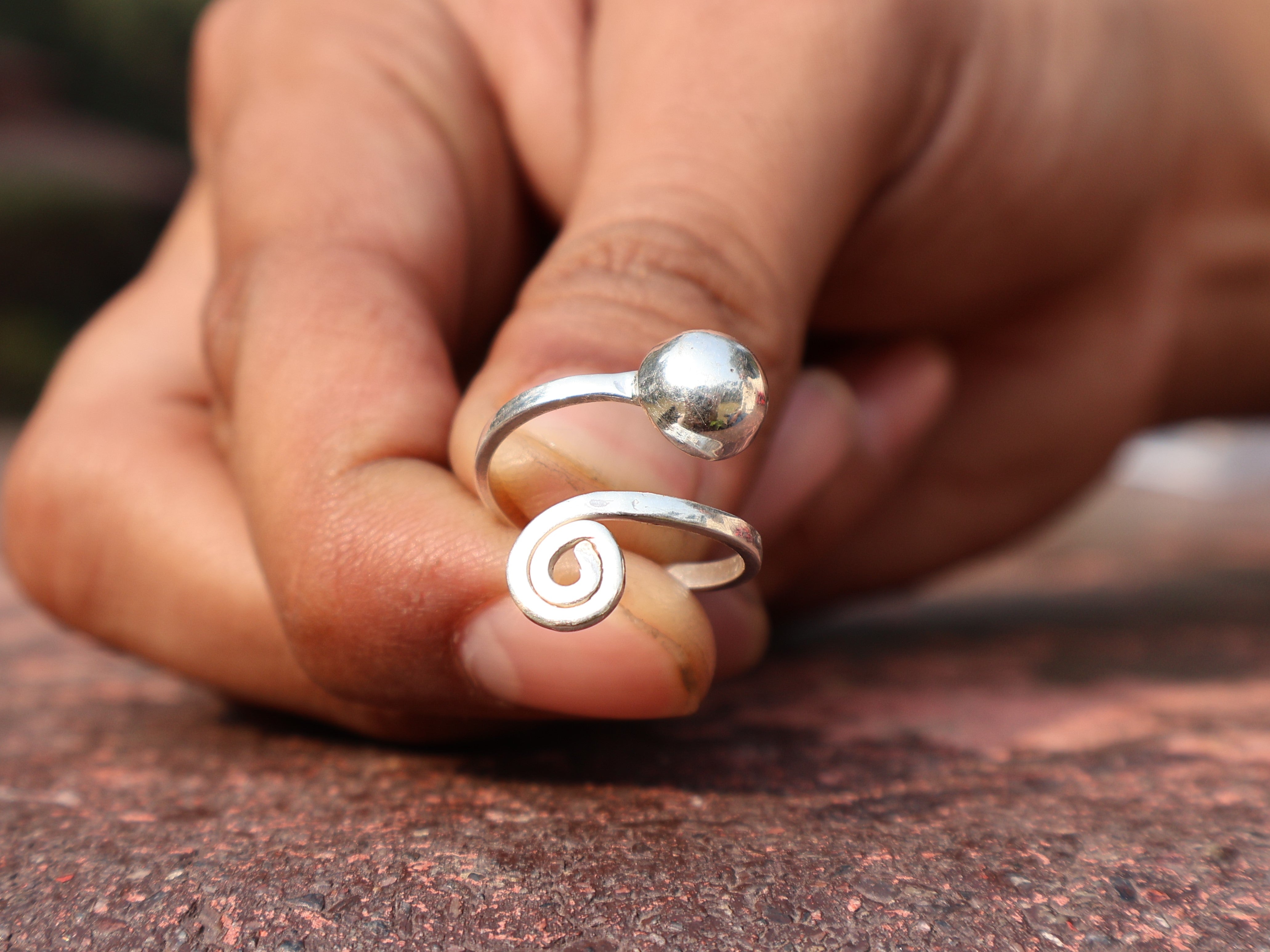 Spiral Kugel Ring 925 Silber Ring Statement Handgefertigter Ring Silber Spiral Ring Verstellbarer Ring Boho Ring