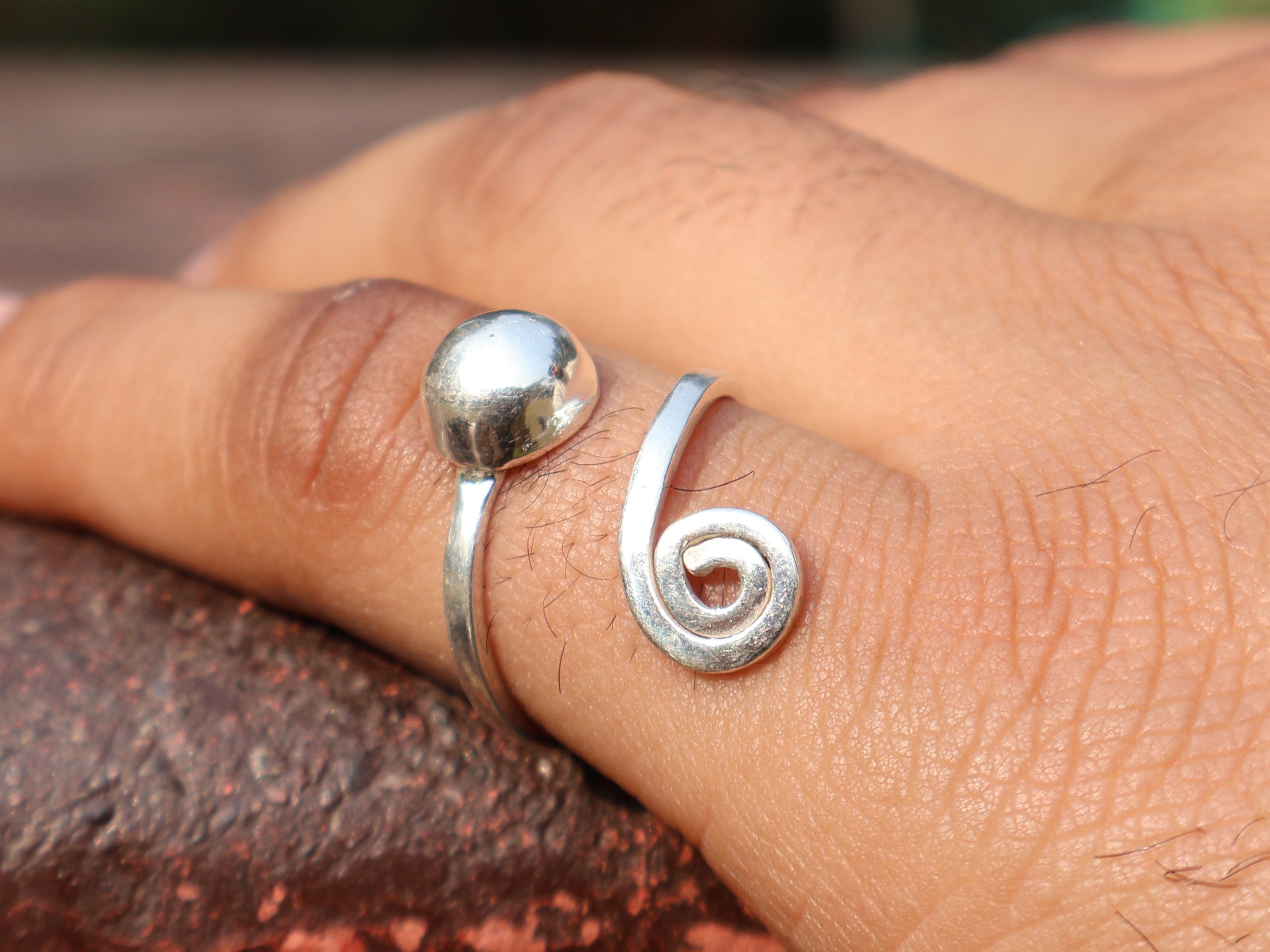 Spiral Kugel Ring 925 Silber Ring Statement Handgefertigter Ring Silber Spiral Ring Verstellbarer Ring Boho Ring