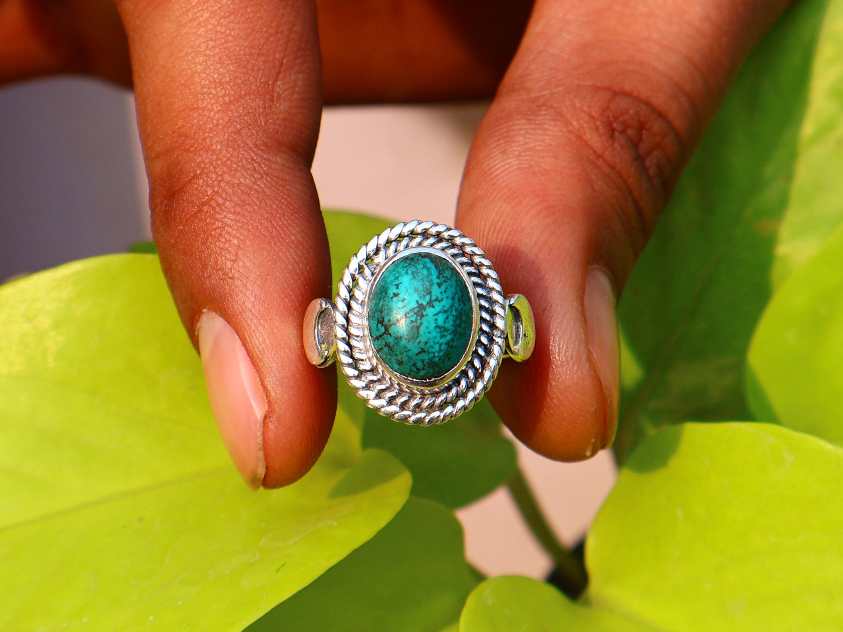 Türkis Ring Handgemacht Damen Ring 925 Sterling Silber Böhmischer Ovaler Türkis Ring Blauer Stein Ring