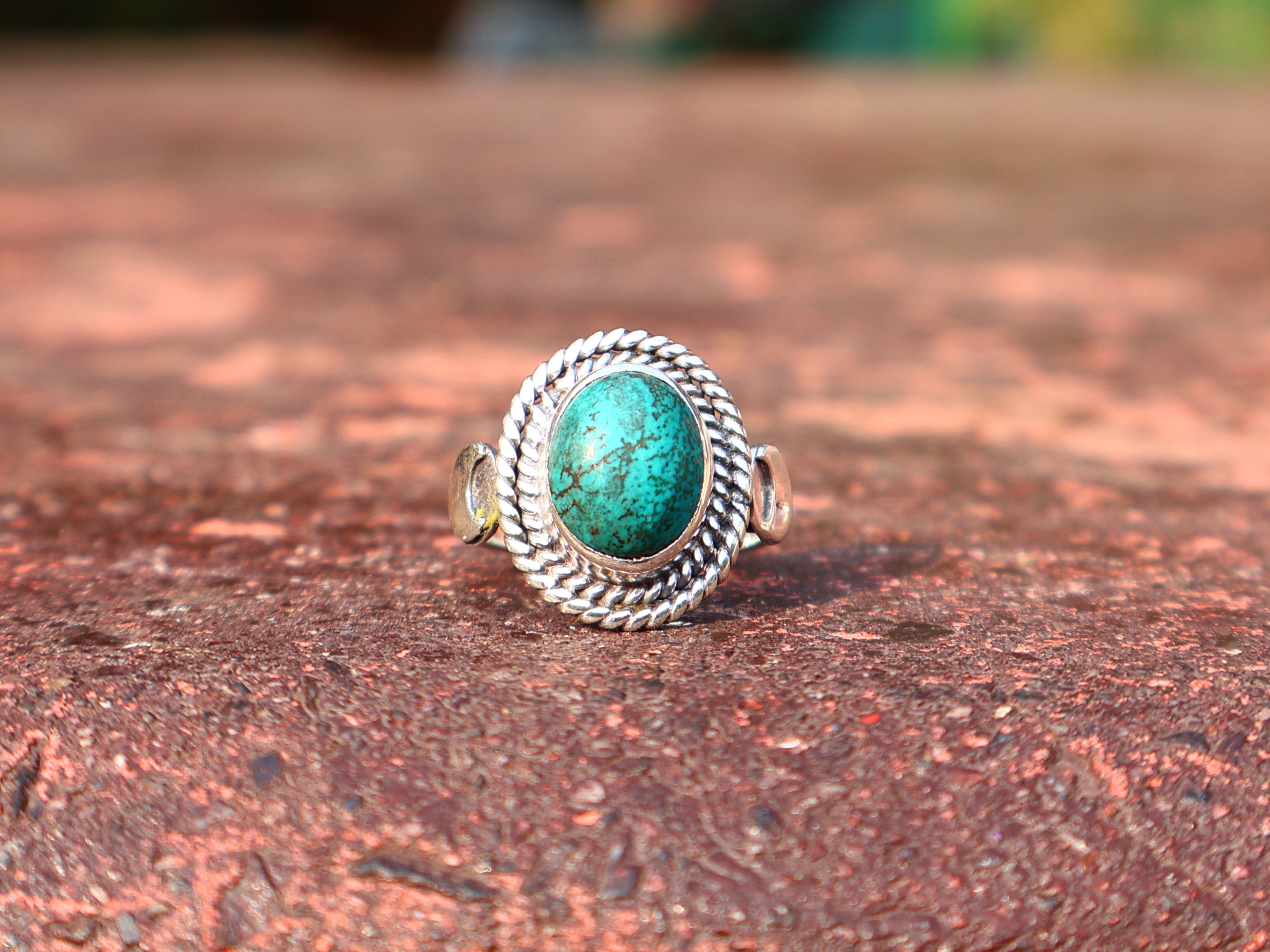 Türkis Ring Handgemacht Damen Ring 925 Sterling Silber Böhmischer Ovaler Türkis Ring Blauer Stein Ring