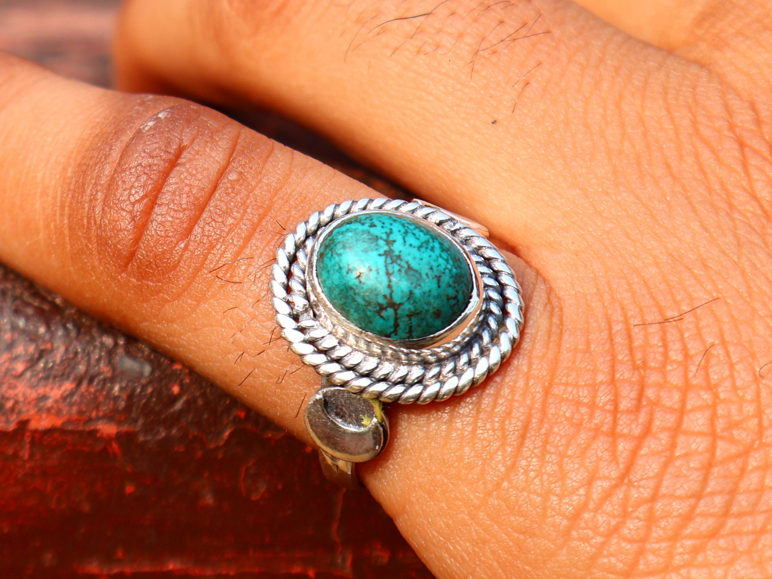 Türkis Ring Handgemacht Damen Ring 925 Sterling Silber Böhmischer Ovaler Türkis Ring Blauer Stein Ring