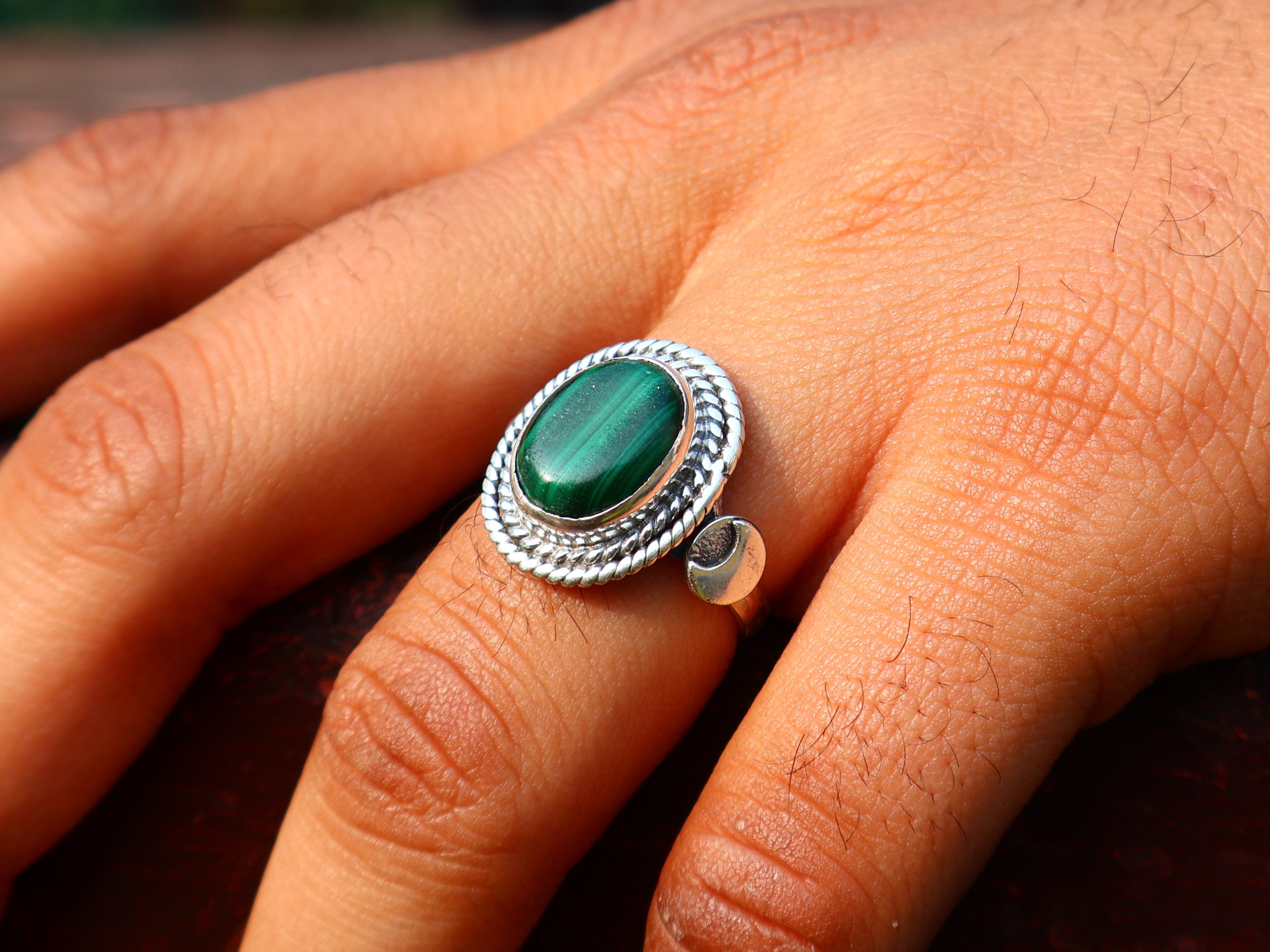 Ovaler echter Malachitring Edelsteinring Geburtssteinring Versprechensring Zierlicher Silberring Geschenk für Sie
