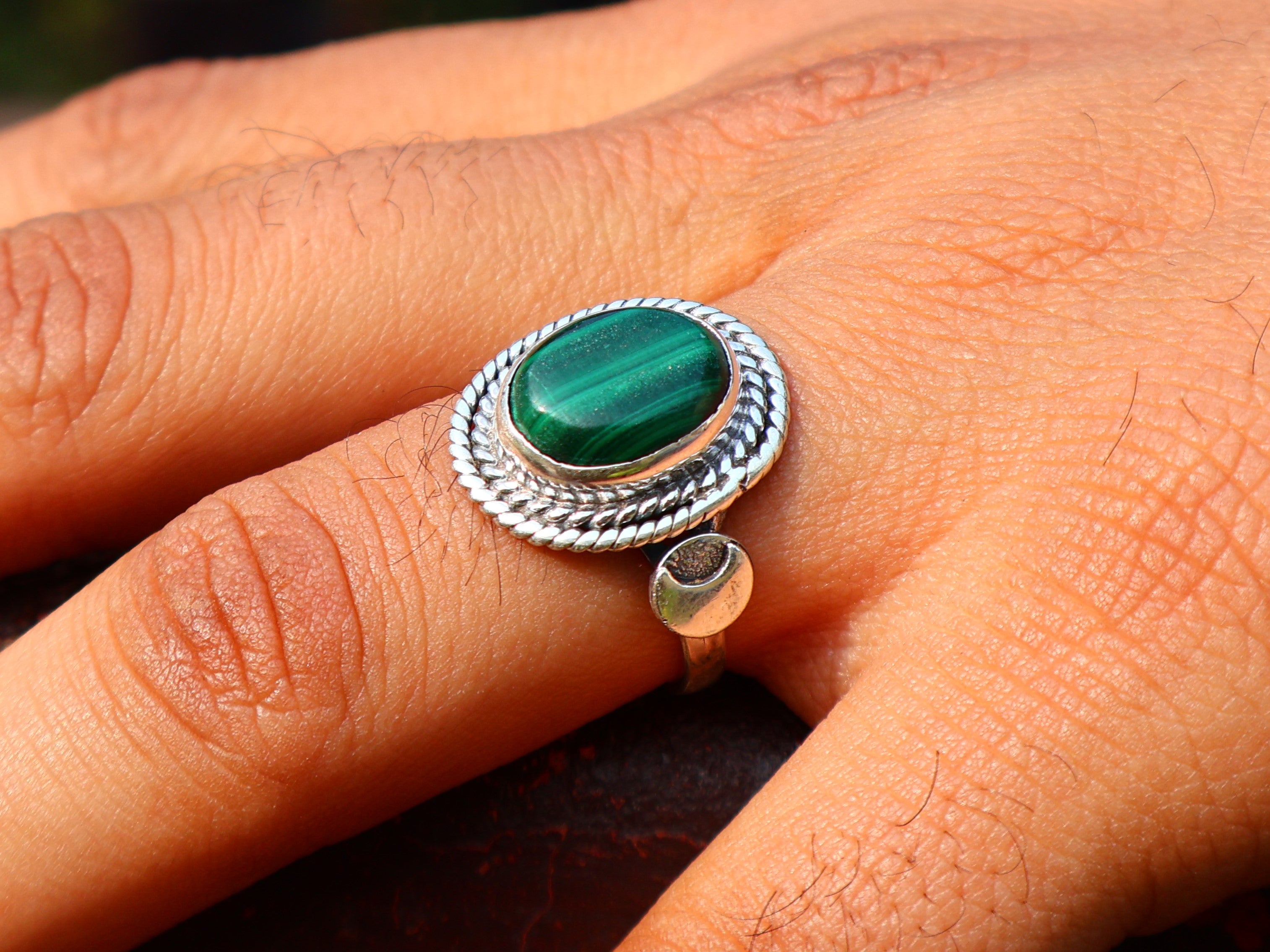 Ovaler echter Malachitring Edelsteinring Geburtssteinring Versprechensring Zierlicher Silberring Geschenk für Sie