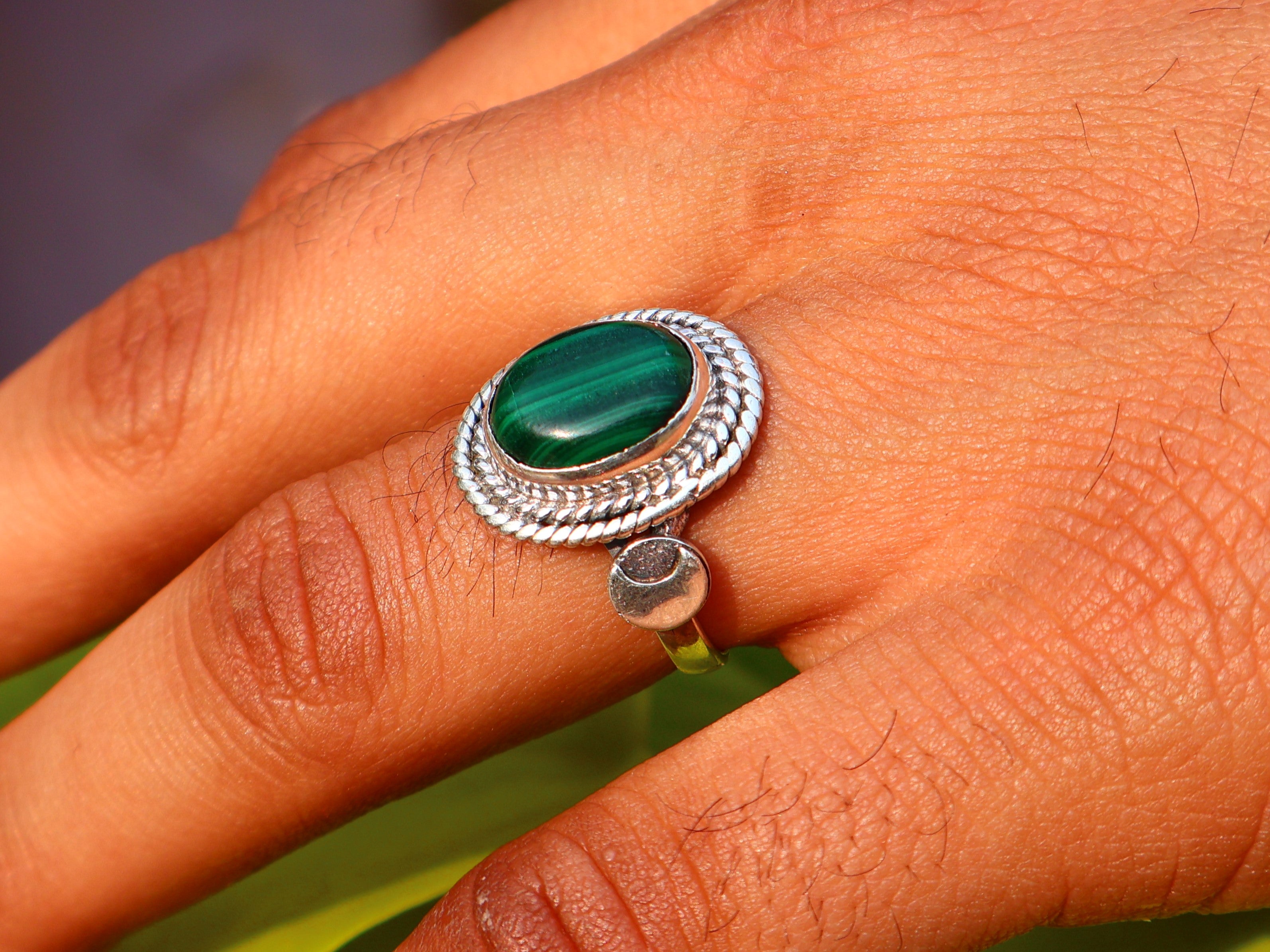 Ovaler echter Malachitring Edelsteinring Geburtssteinring Versprechensring Zierlicher Silberring Geschenk für Sie