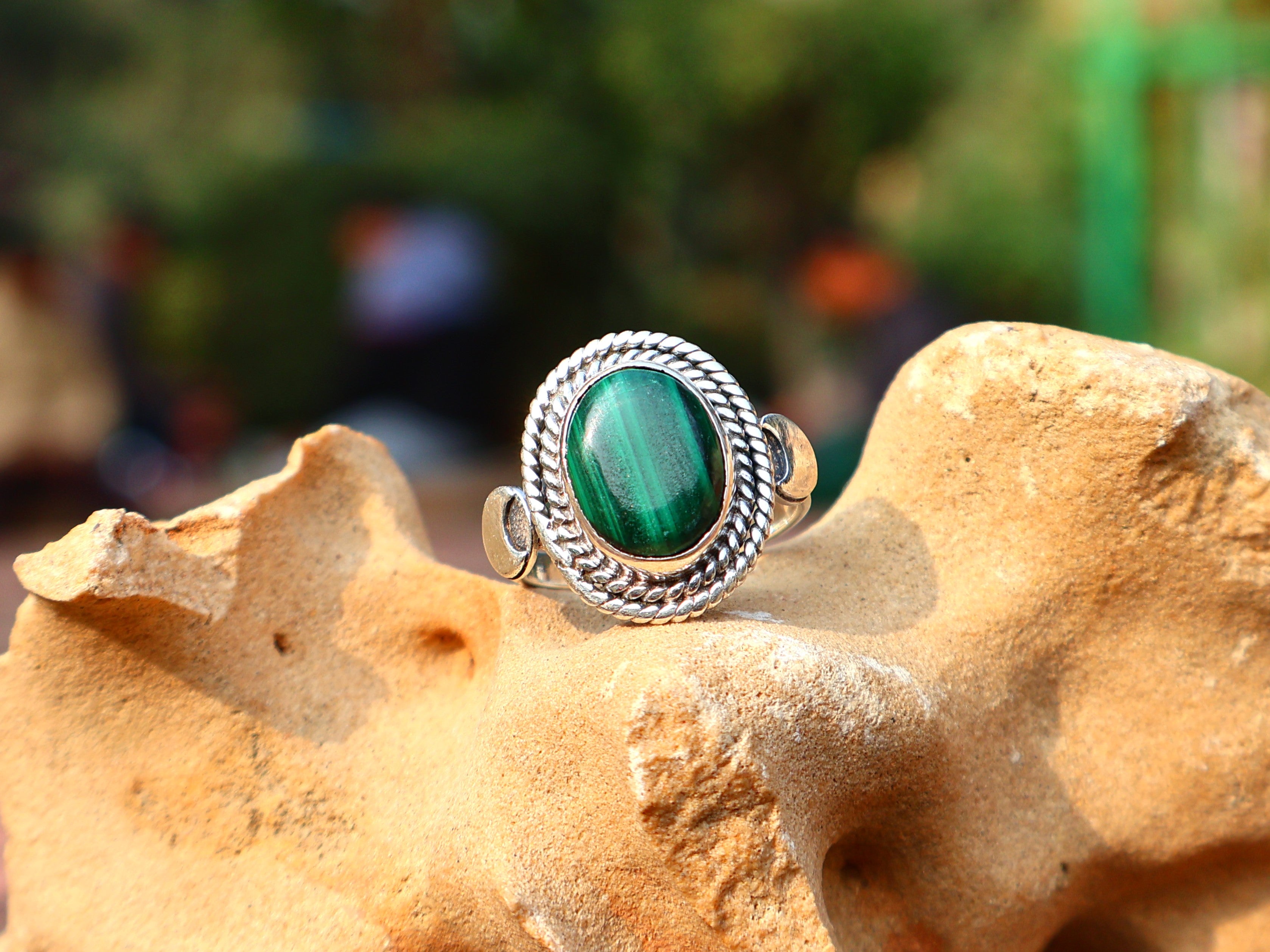 Ovaler echter Malachitring Edelsteinring Geburtssteinring Versprechensring Zierlicher Silberring Geschenk für Sie