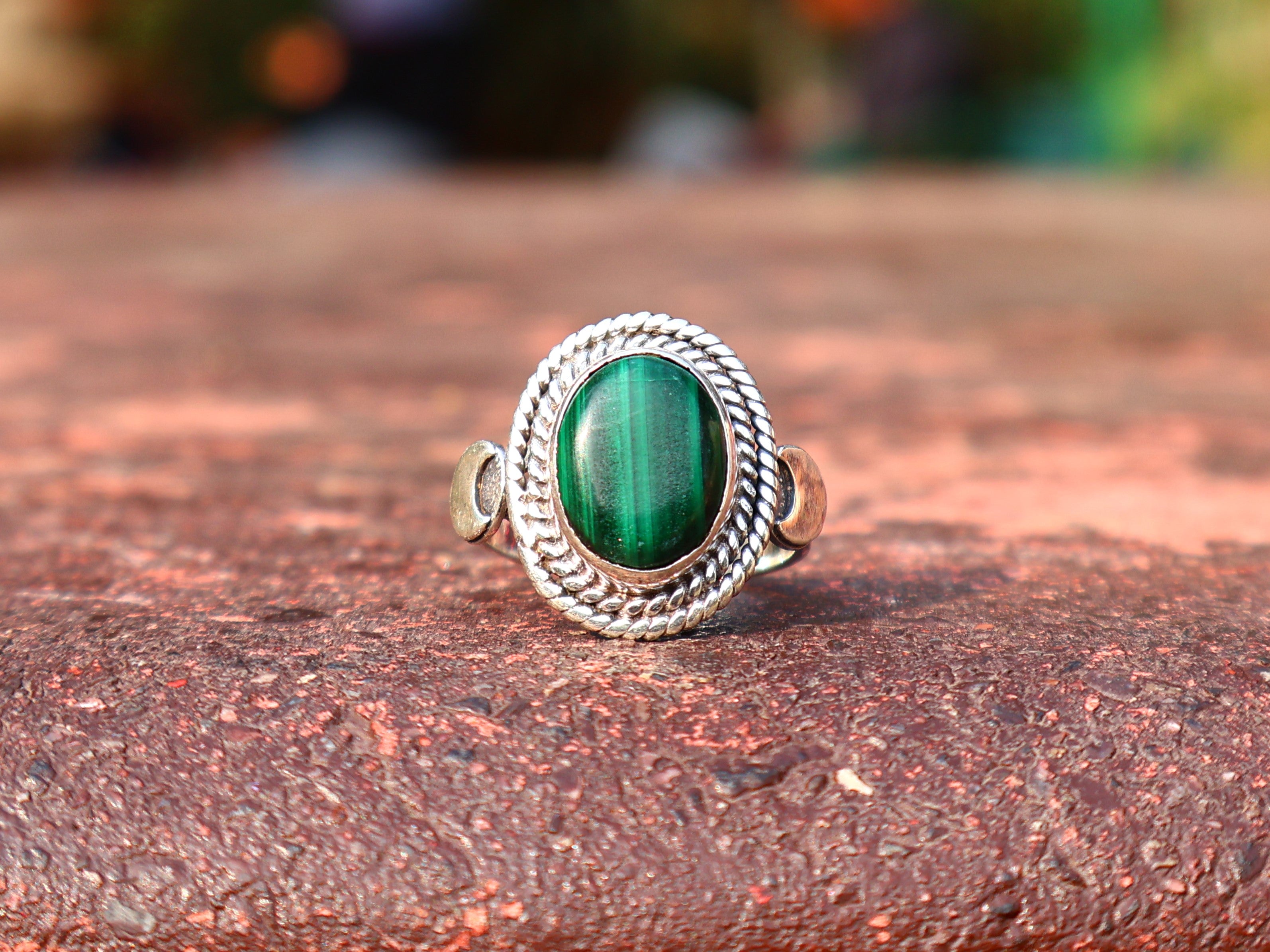 Ovaler echter Malachitring Edelsteinring Geburtssteinring Versprechensring Zierlicher Silberring Geschenk für Sie
