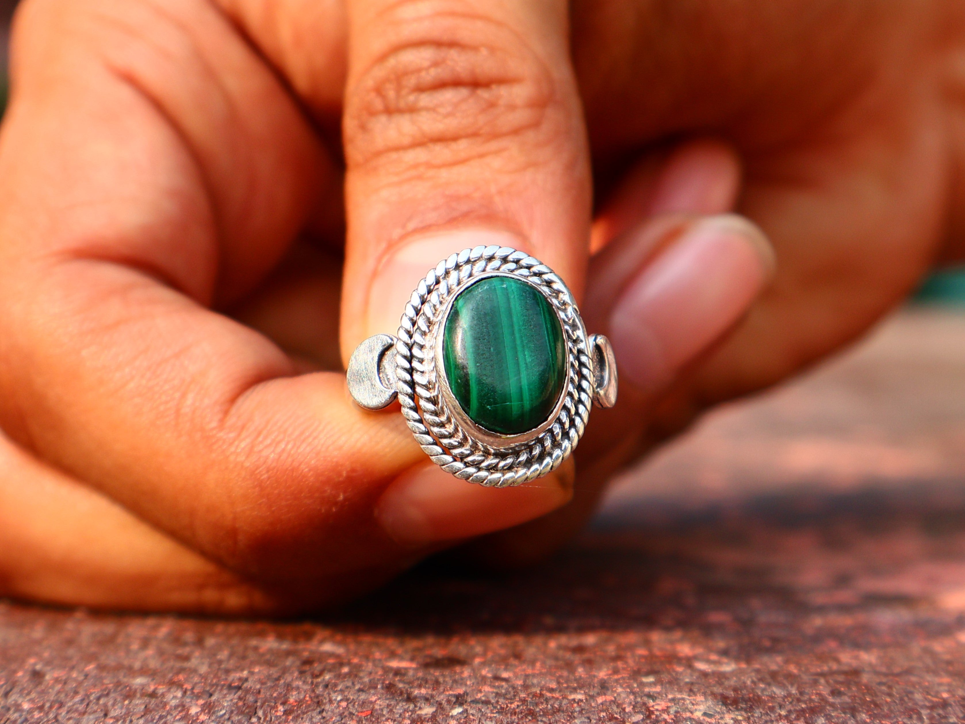 Ovaler echter Malachitring Edelsteinring Geburtssteinring Versprechensring Zierlicher Silberring Geschenk für Sie