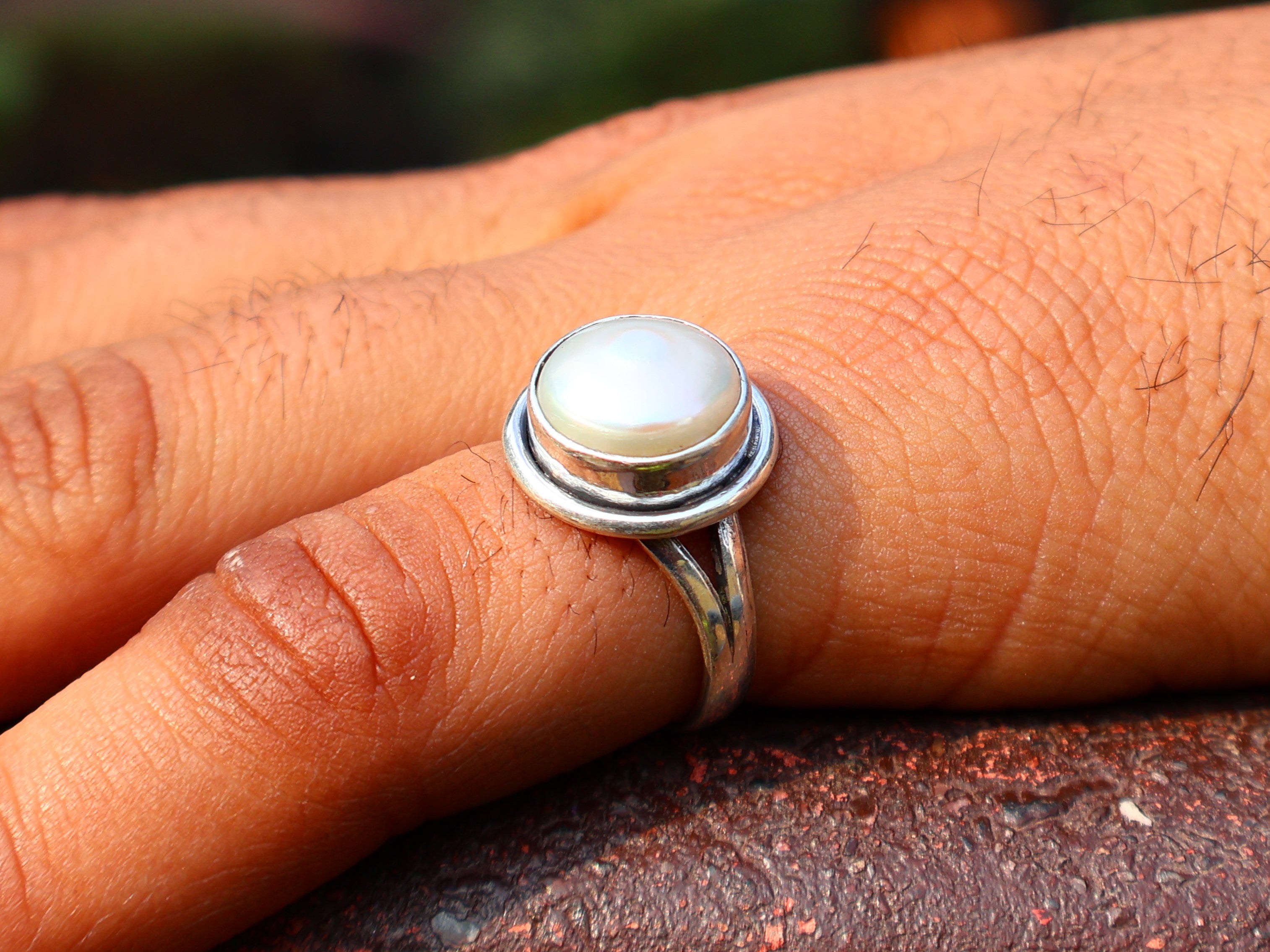 Perlenring 925 Sterling Silber Handgemachter Weißer Perlensteinring Alltagsring Statement Ring Geschenk für Sie