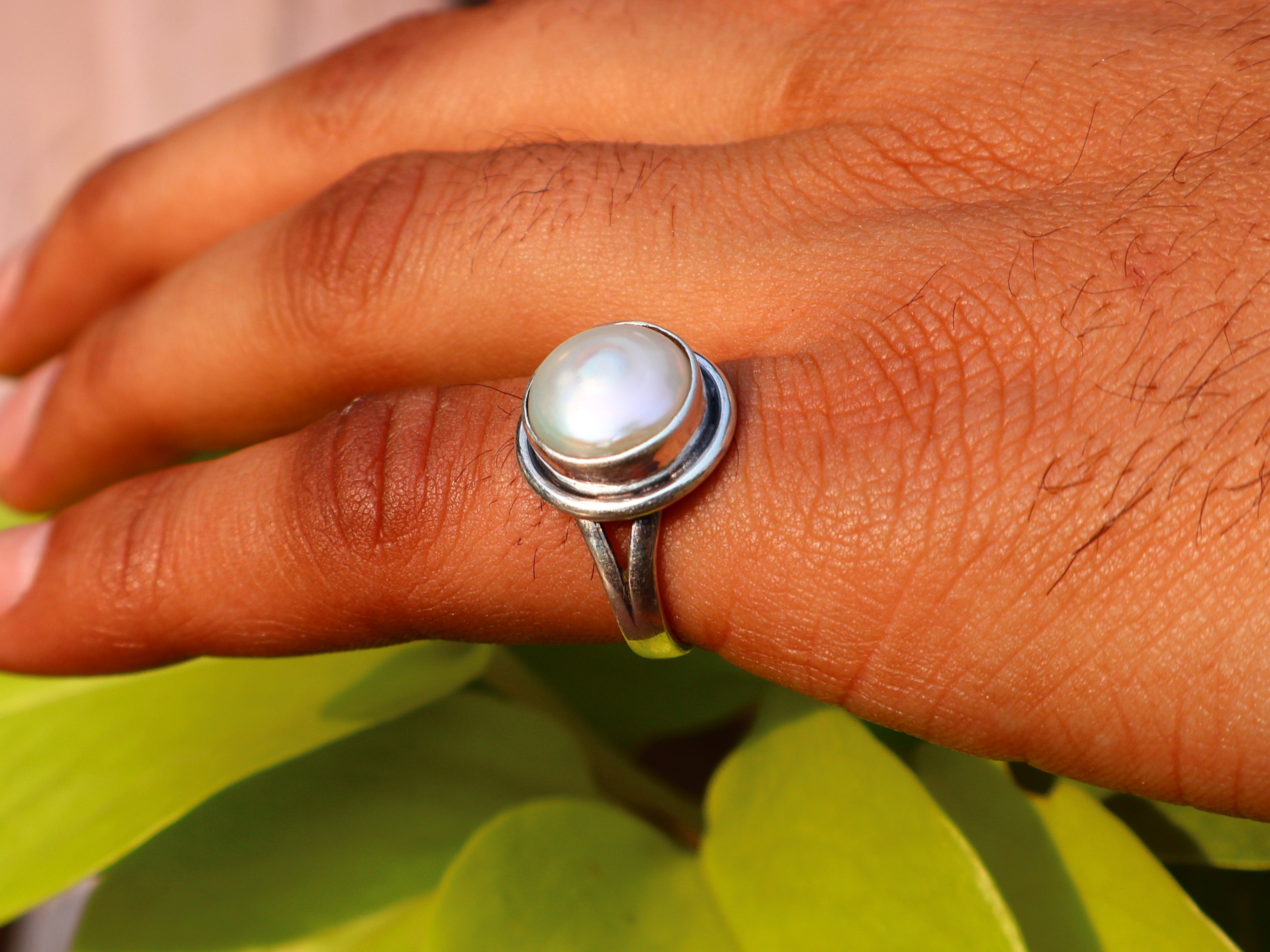 Perlenring 925 Sterling Silber Handgemachter Weißer Perlensteinring Alltagsring Statement Ring Geschenk für Sie
