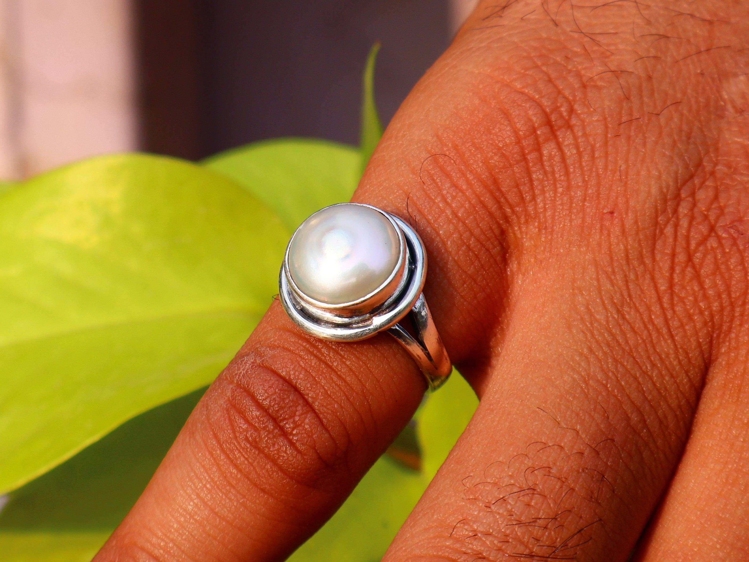 Perlenring 925 Sterling Silber Handgemachter Weißer Perlensteinring Alltagsring Statement Ring Geschenk für Sie