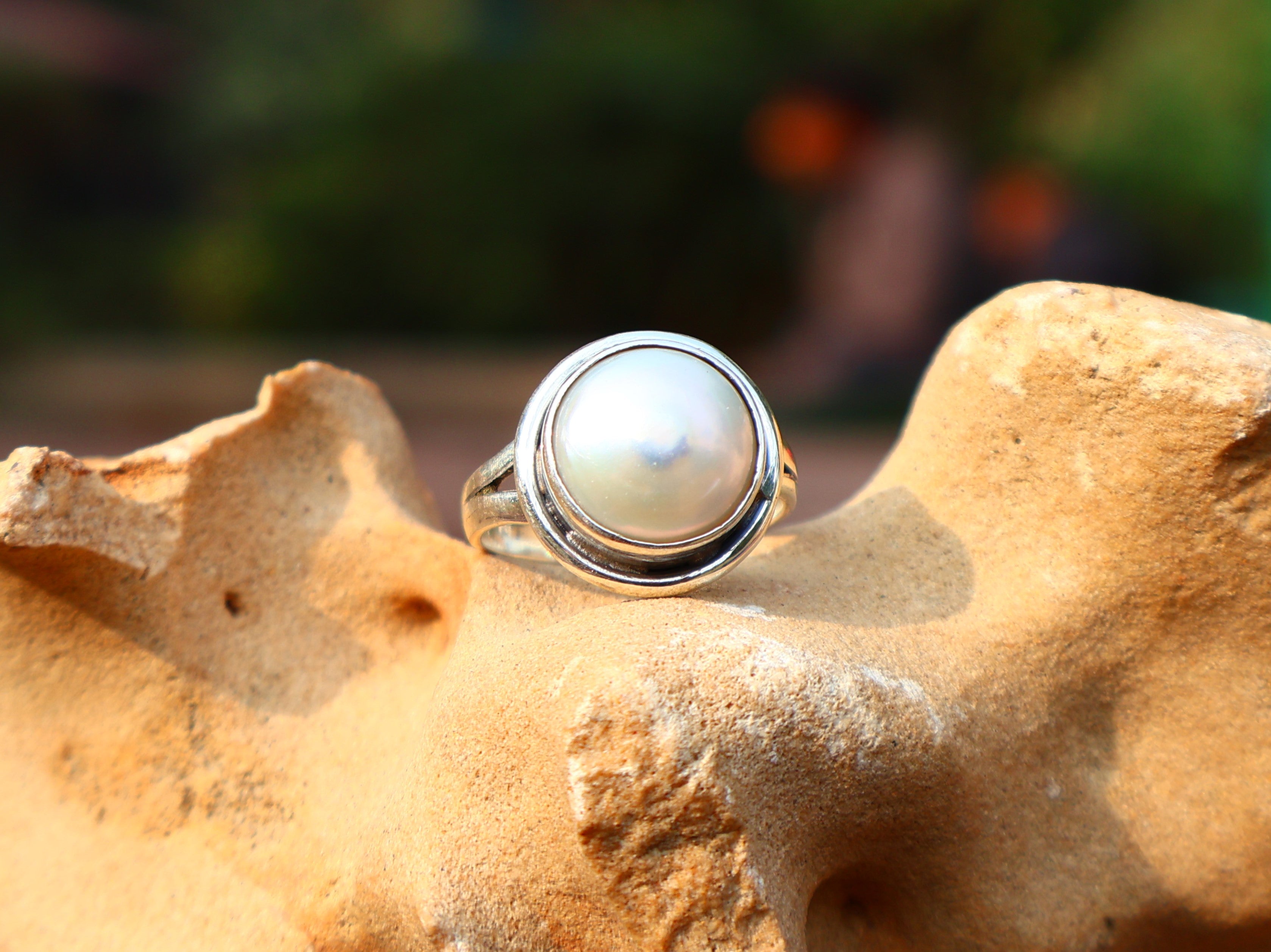 Perlenring 925 Sterling Silber Handgemachter Weißer Perlensteinring Alltagsring Statement Ring Geschenk für Sie