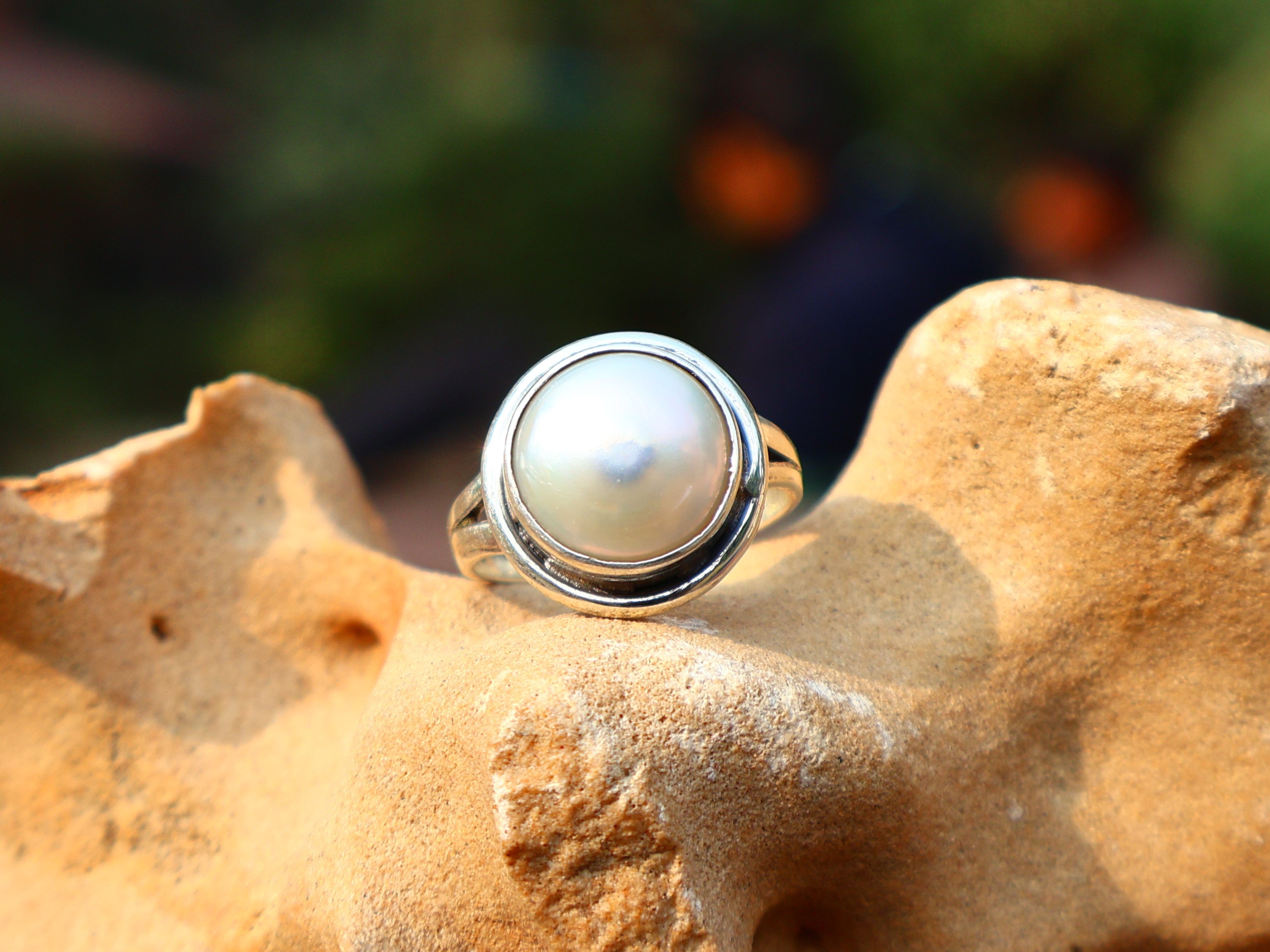 Perlenring 925 Sterling Silber Handgemachter Weißer Perlensteinring Alltagsring Statement Ring Geschenk für Sie