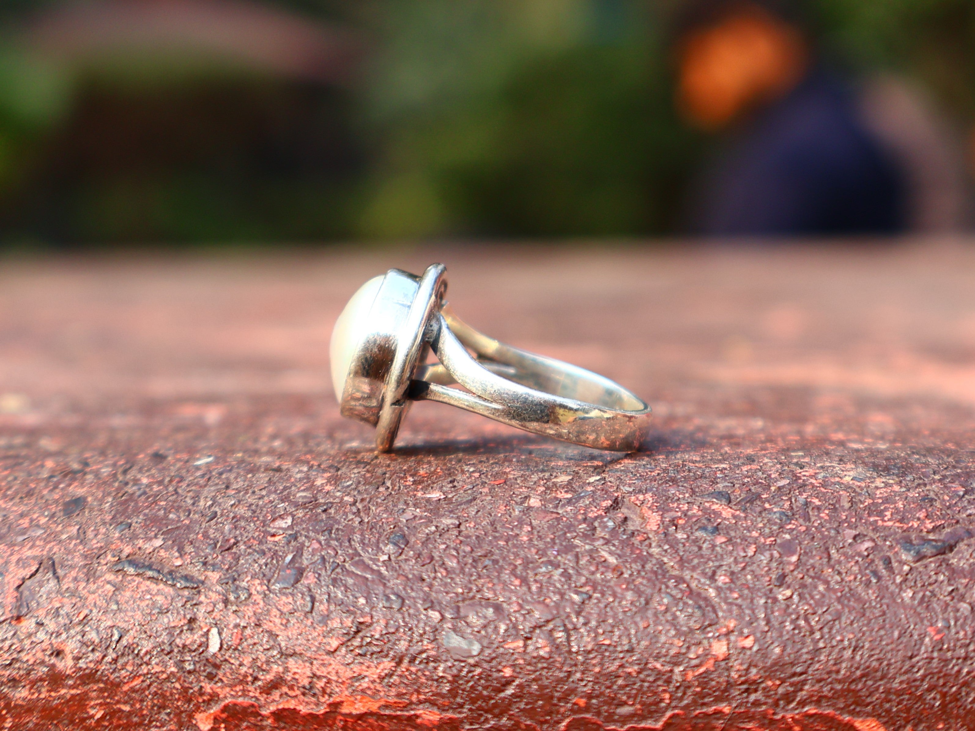 Perlenring 925 Sterling Silber Handgemachter Weißer Perlensteinring Alltagsring Statement Ring Geschenk für Sie