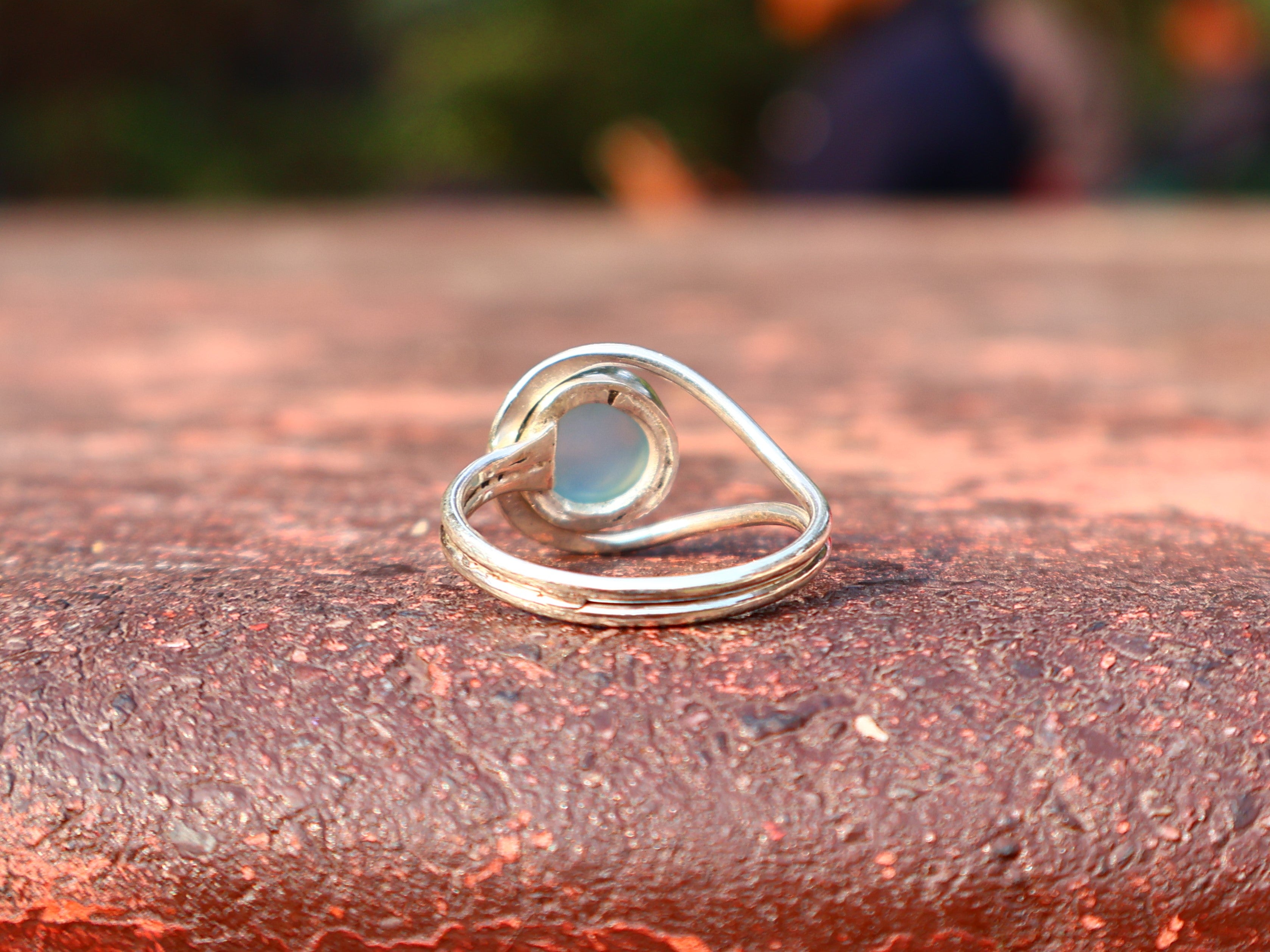 Aqua Chalcedon Ring 925 Silberring Runder Edelstein Minimalistischer Ring März Geburtsstein Handgemachter Statement Ring