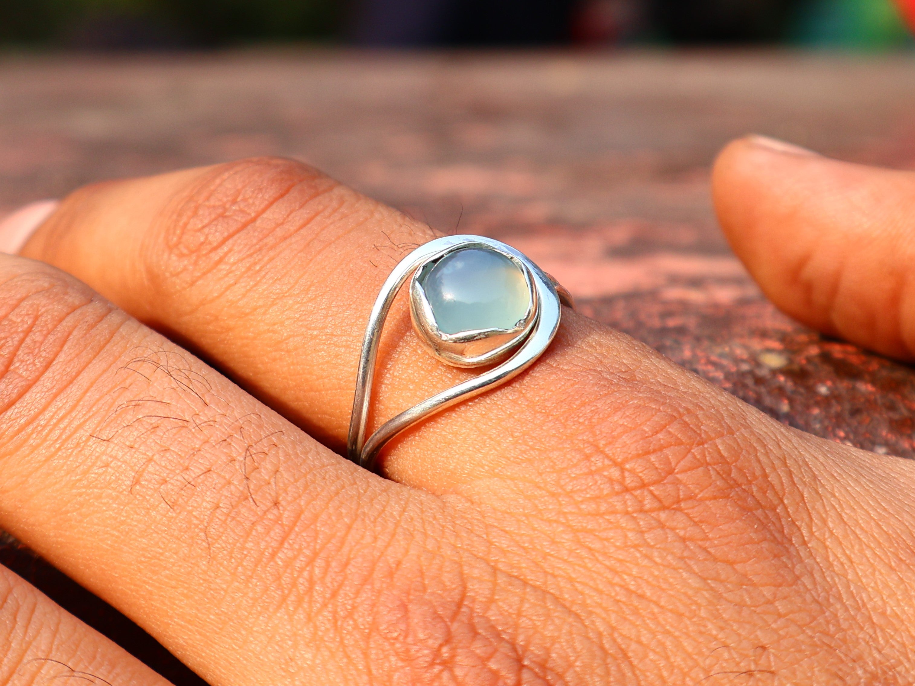 Aqua Chalcedoon Ring 925 Zilveren Ring Ronde Edelsteen Minimalistische Ring Maart Geboortesteen Handgemaakte Statement Ring