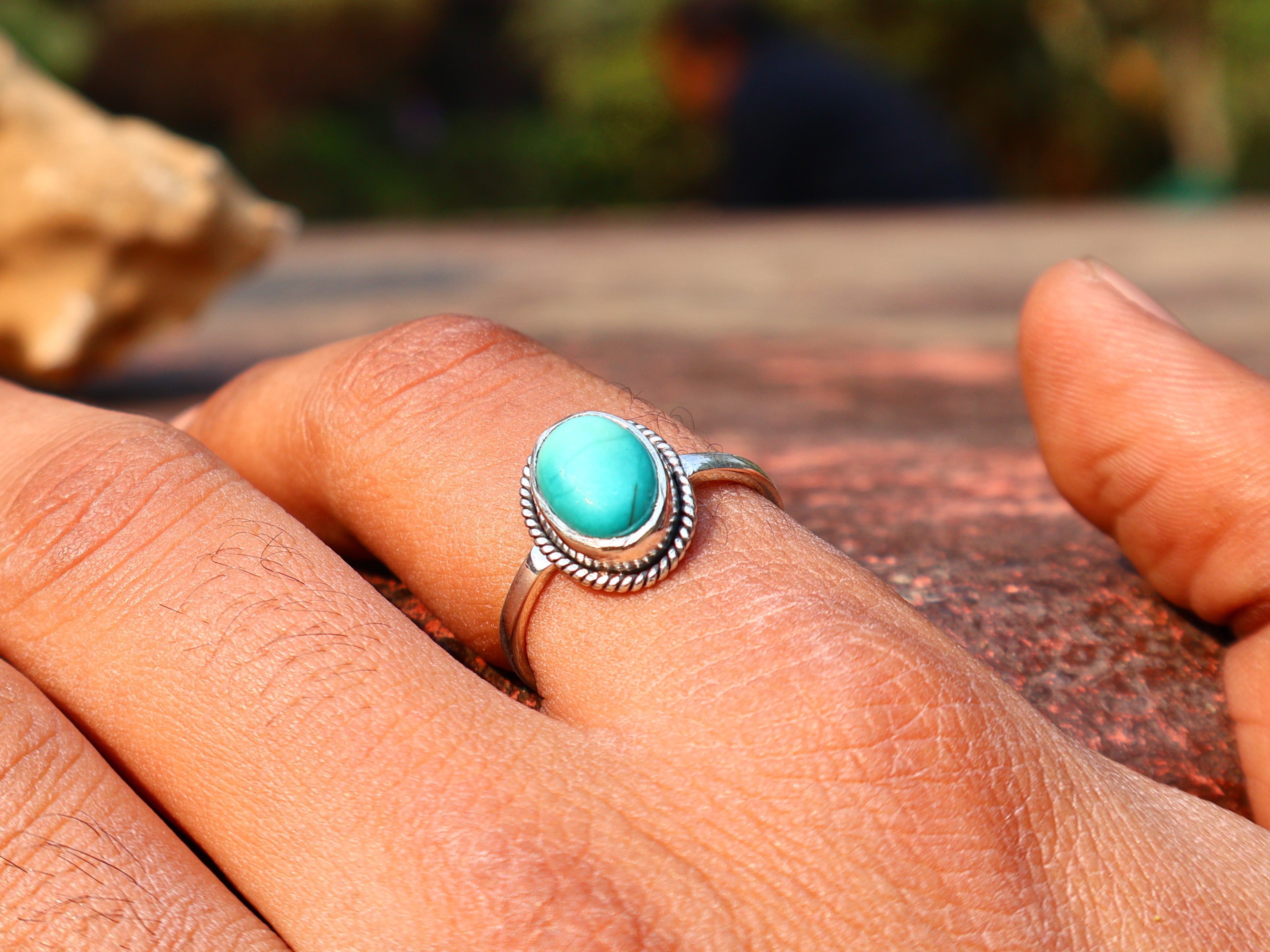 925 Sterling Silber Türkis Ring Handgemachter Damen Ring Böhmischer Ovaler Türkis Ring Blauer Stein Ring Geschenk Für Sie