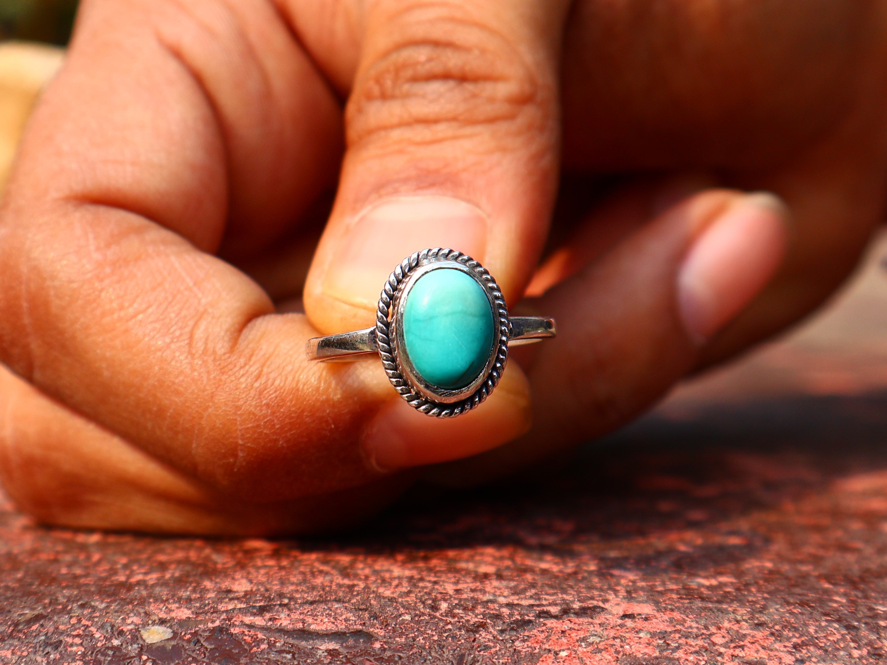925 Sterling Silber Türkis Ring Handgemachter Damen Ring Böhmischer Ovaler Türkis Ring Blauer Stein Ring Geschenk Für Sie