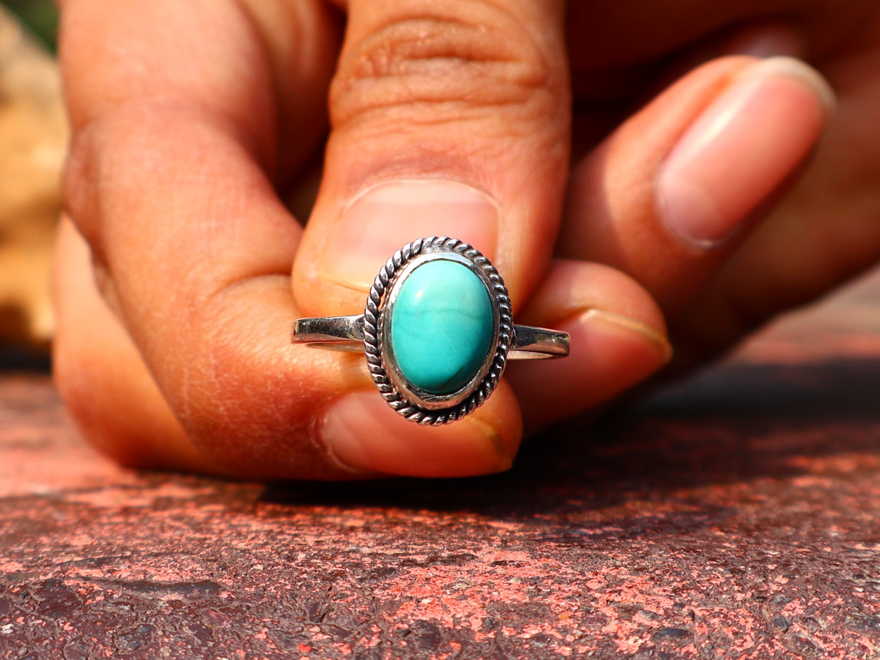 925 Sterling Silber Türkis Ring Handgemachter Damen Ring Böhmischer Ovaler Türkis Ring Blauer Stein Ring Geschenk Für Sie