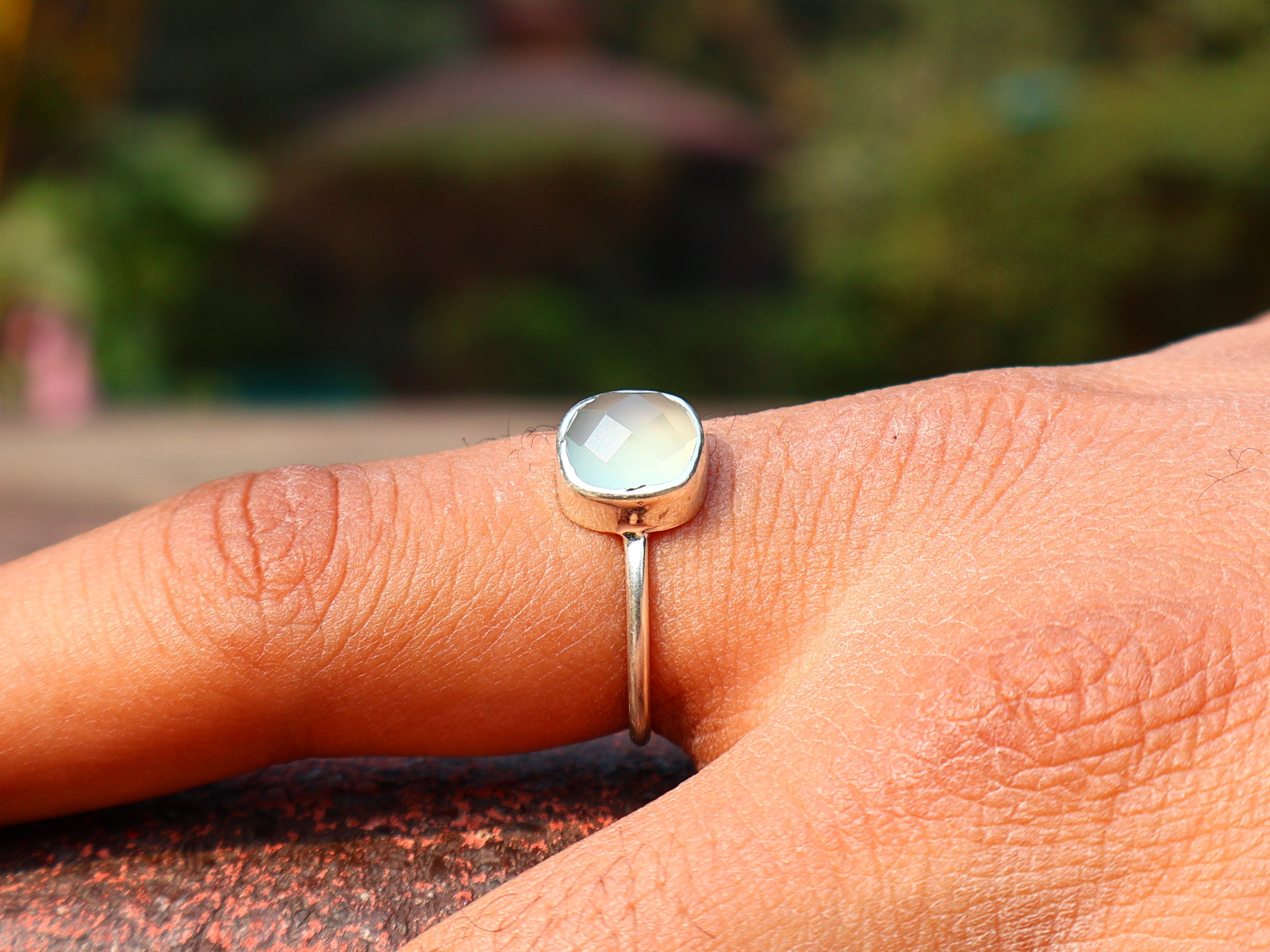 Aqua Chalcedoon Ring Vierkante Edelsteen Ring Handgemaakte Zilveren Ring Unieke Ring Geboortesteen Ring 925 Sterling Zilveren Ring