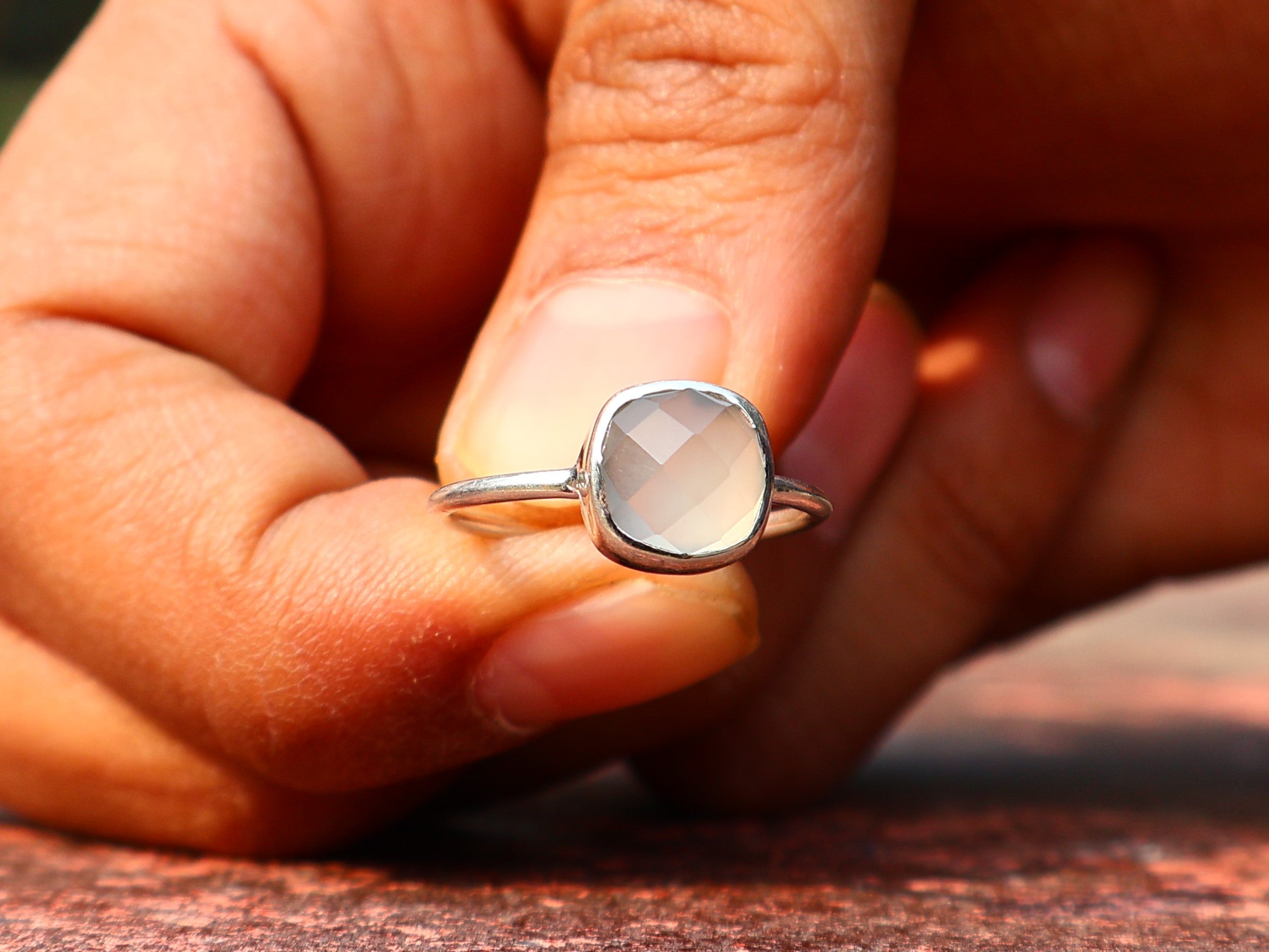 Aqua Chalcedon Ring Quadratischer Edelsteinring Handgemachter Silberring Einzigartiger Ring Geburtssteinring 925 Sterling Silberring