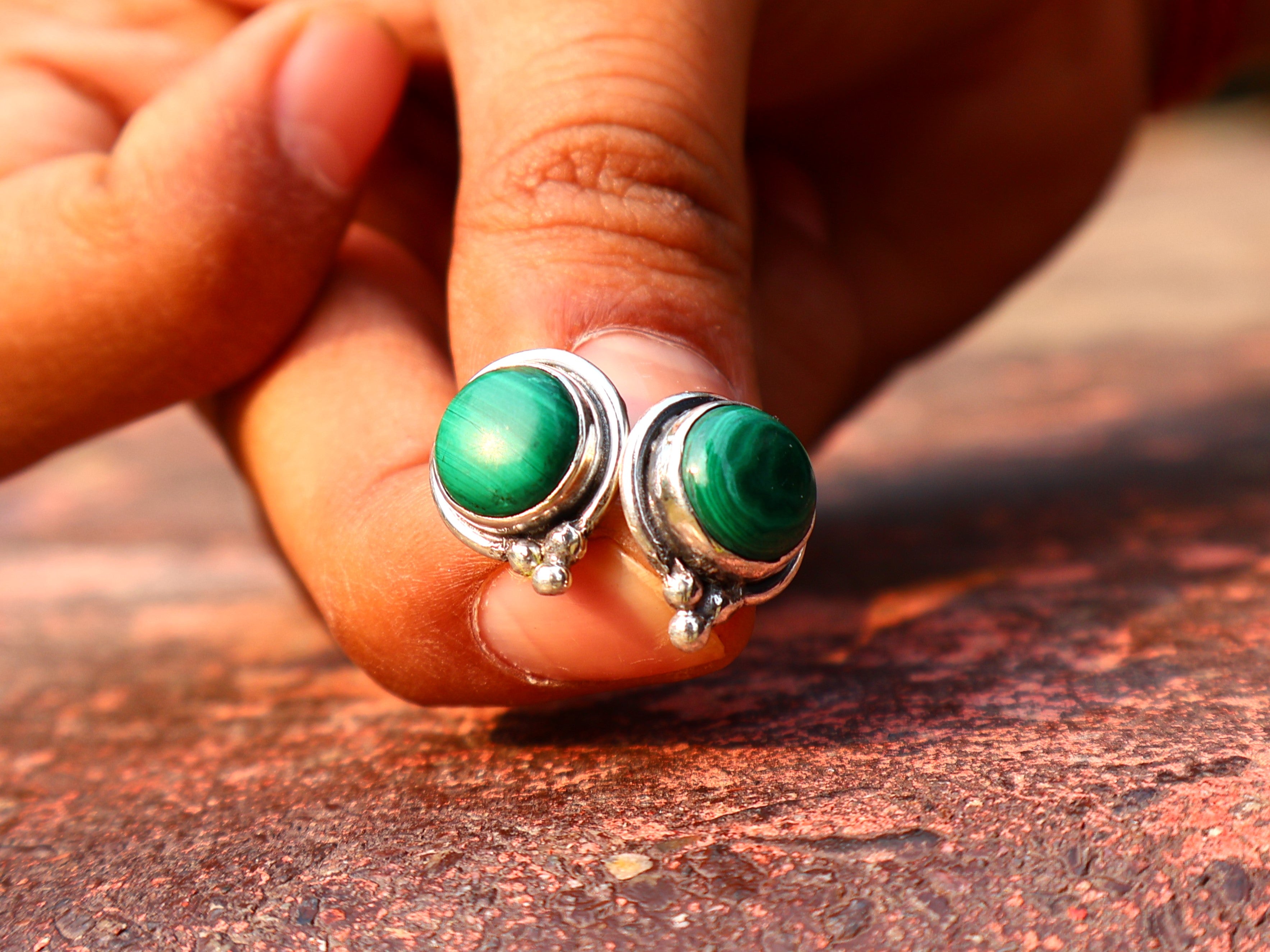 Malachit Ohrstecker 925 Sterling Silber Ohrring Alltags-Ohrring Geschenk für Sie Ohrstecker Boho Stecker