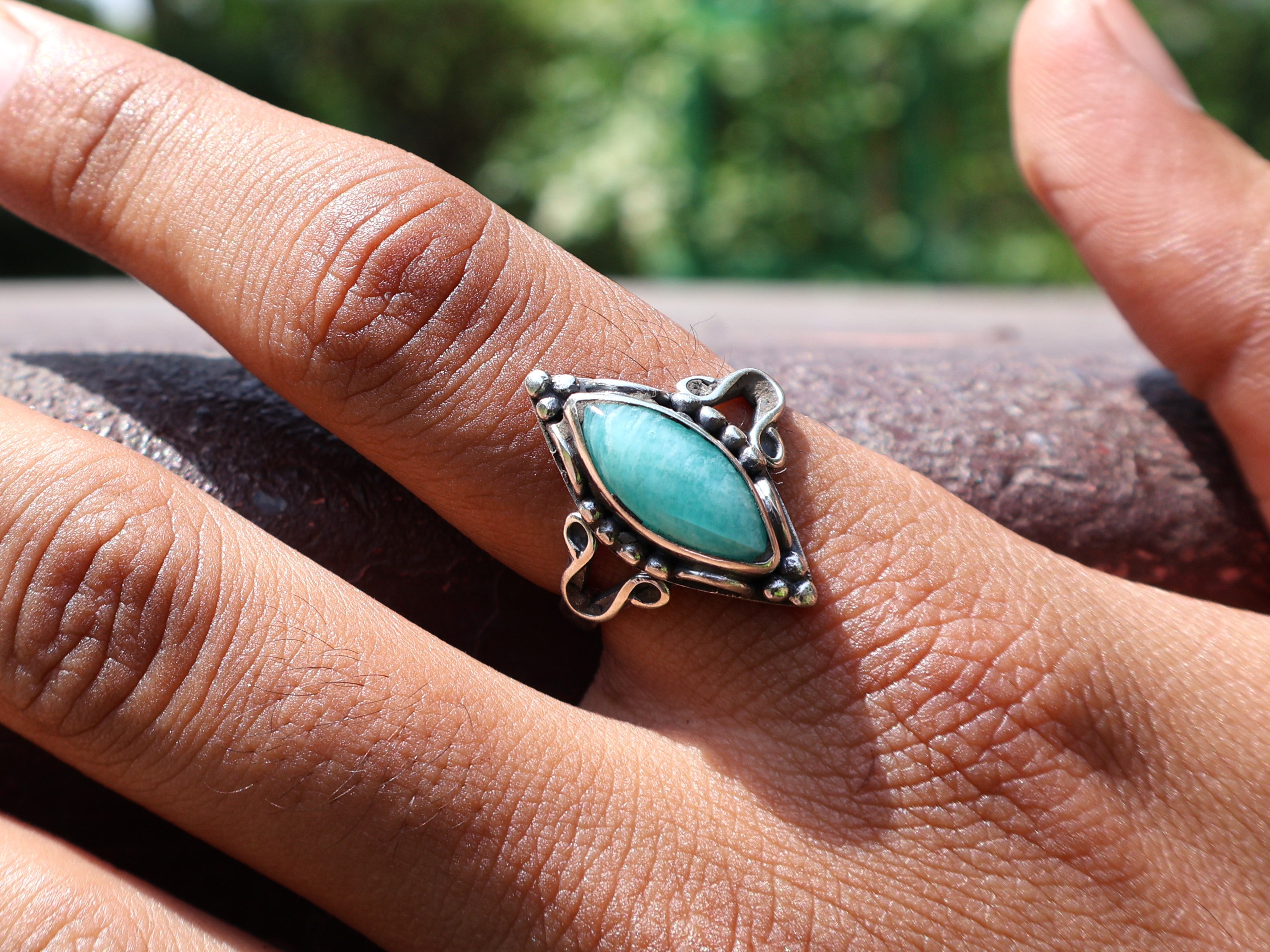Amazonit Ring 925 Sterling Silber Ring Marquise Edelsteinring Geburtssteinring Einzigartiger Ring Geschenk für Sie