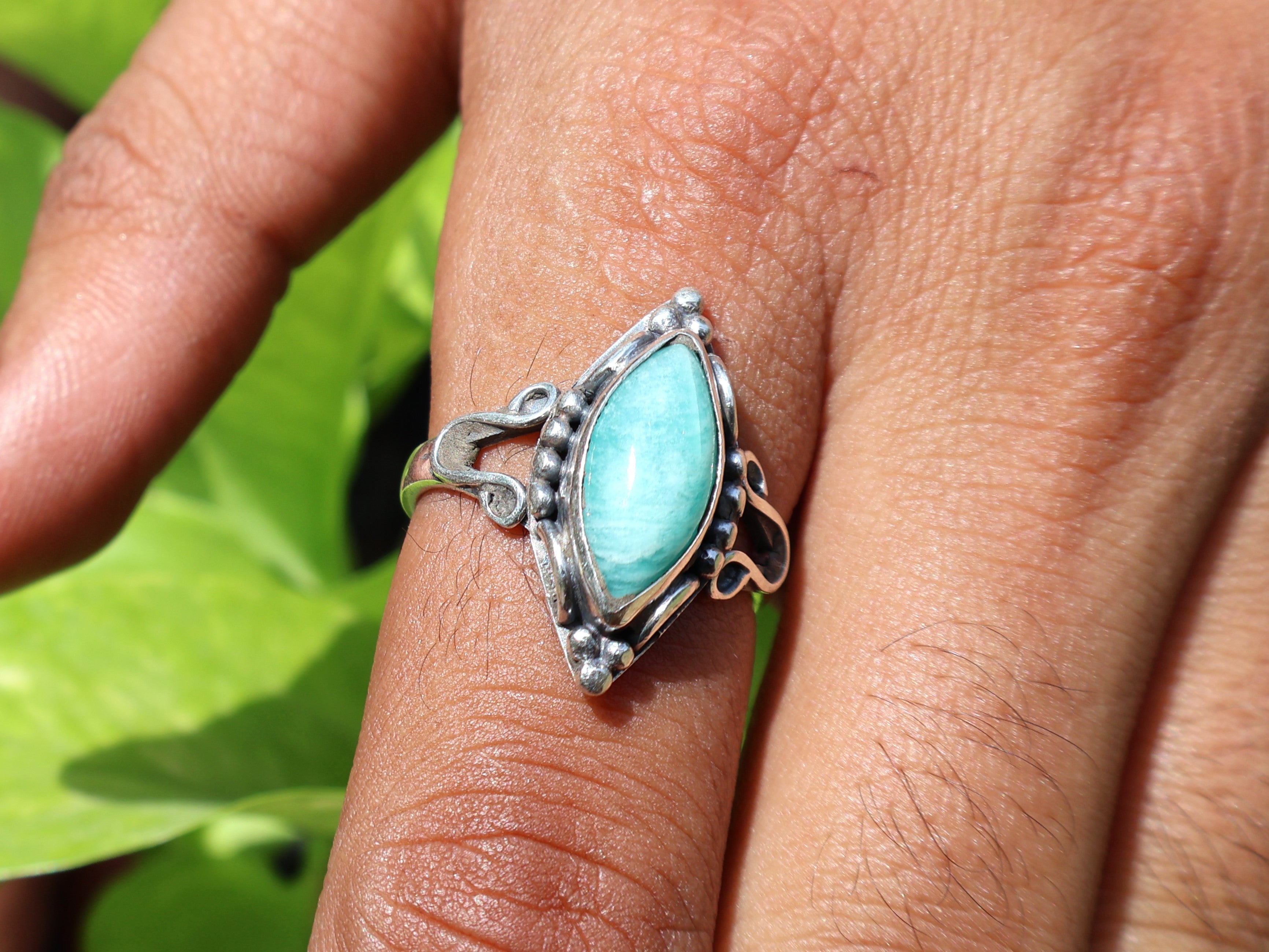 Amazonit Ring 925 Sterling Silber Ring Marquise Edelsteinring Geburtssteinring Einzigartiger Ring Geschenk für Sie