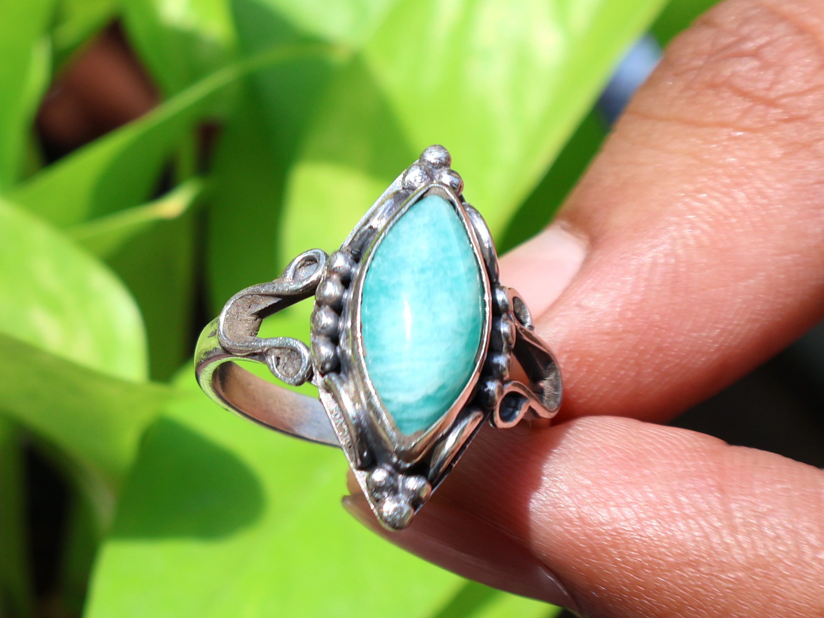Amazonit Ring 925 Sterling Silber Ring Marquise Edelsteinring Geburtssteinring Einzigartiger Ring Geschenk für Sie
