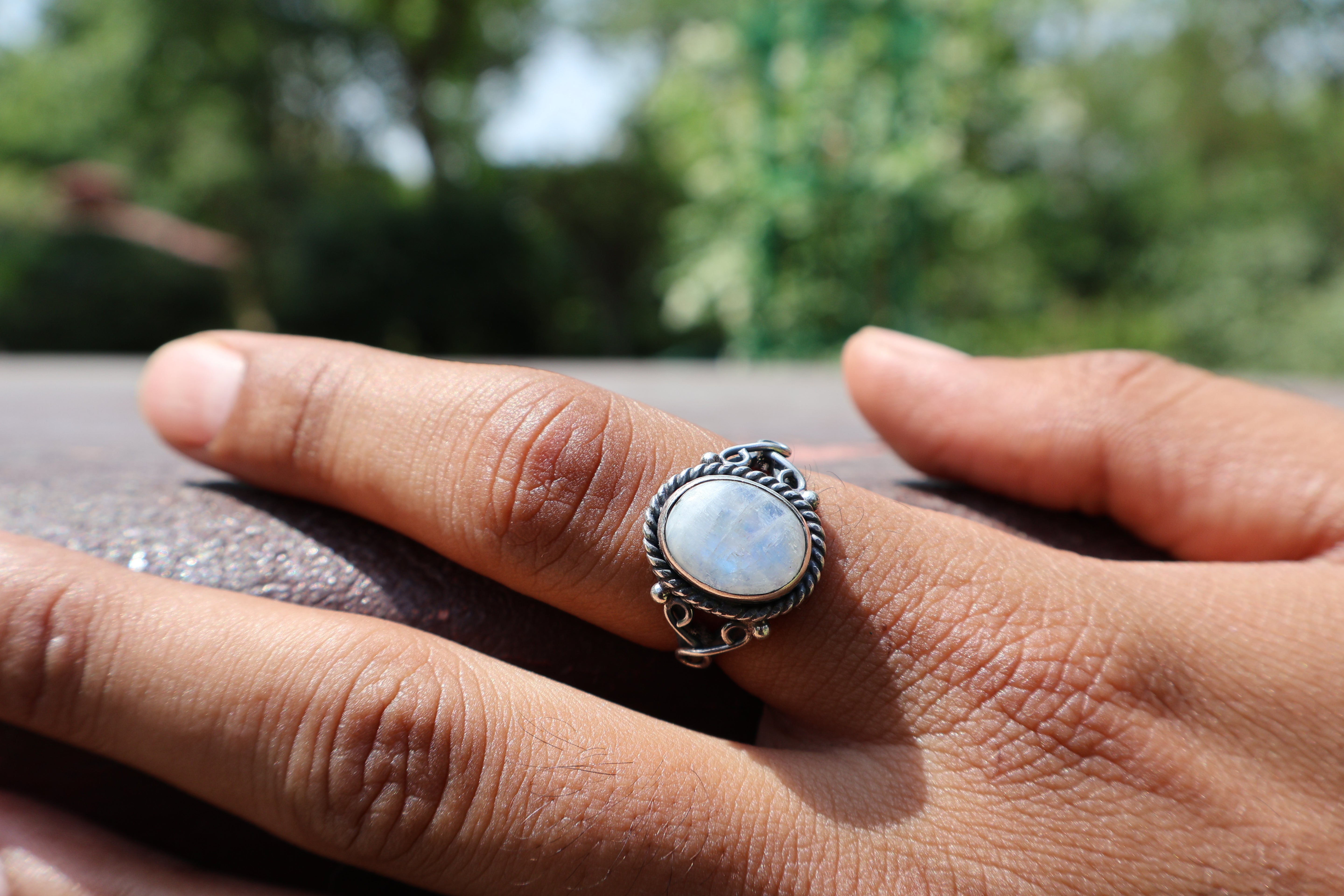 Ovaler Regenbogen-Mondsteinring 925er Sterlingsilber Ring Damen Ring Geburtssteinring Edelsteinring Geschenk für Sie