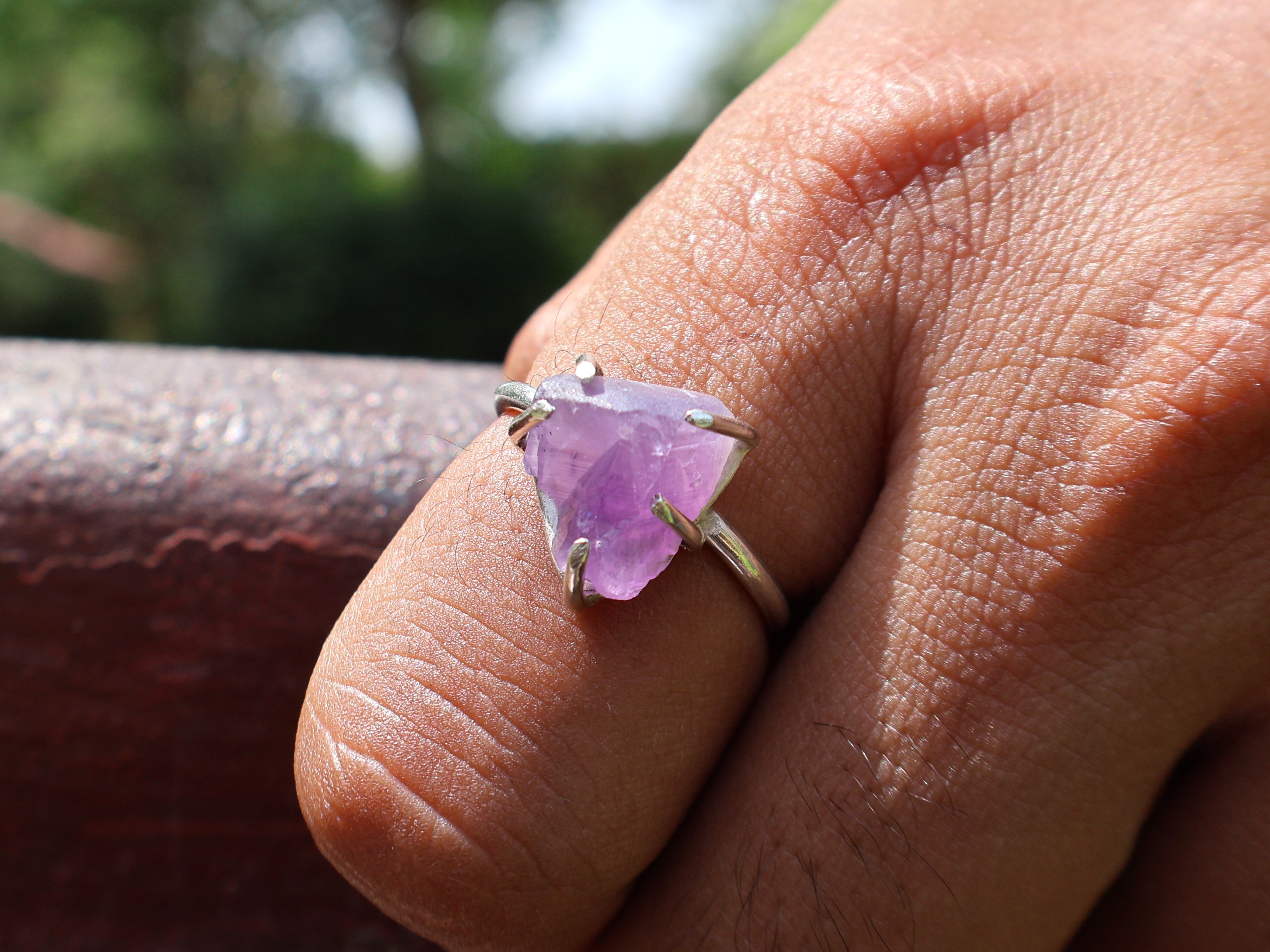 925er Sterling Silber Roh-Amethyst-Ring Februar-Monatsring Edelsteinring Designerring Geschenk für Sie Stapelring