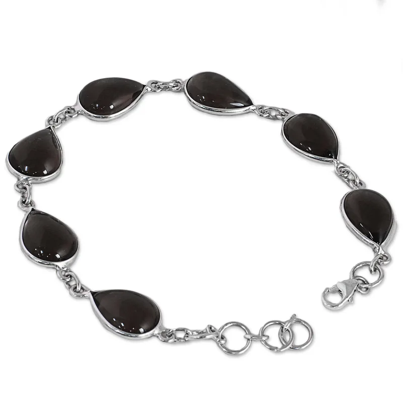 Boho Smoky Quartz Silver Bracelet for Women