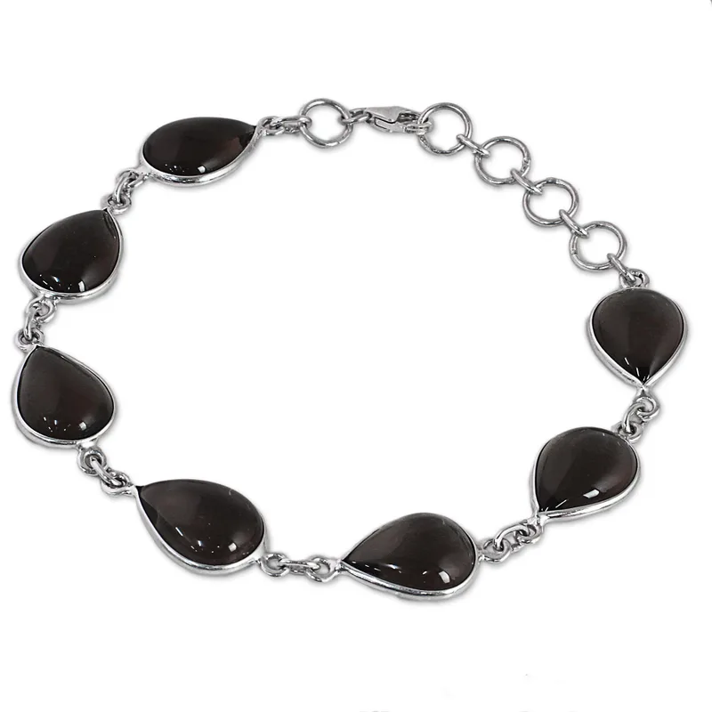 Handmade Smoky Quartz Bracelet in 925 Sterling Silver Boho Dainty Jewelry Gift for Her