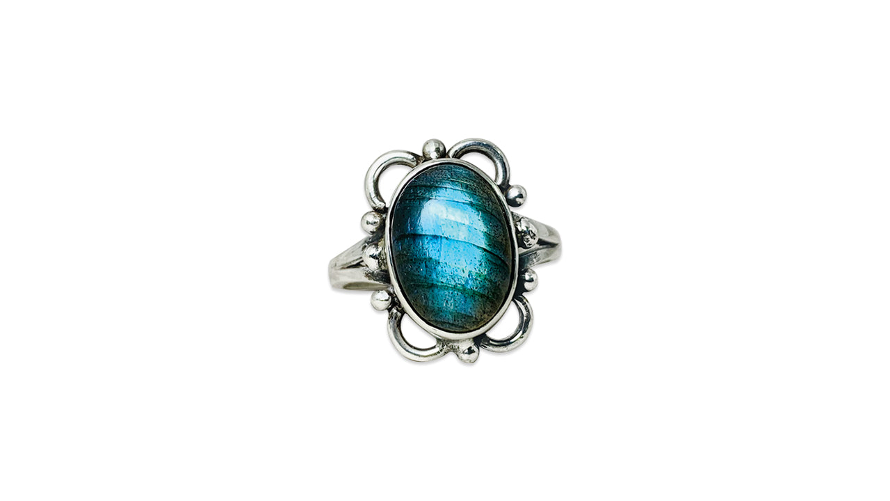 Regenbogen-Labradorit-Edelsteinring, 925er Silberring, Boho-Statement-Ring als Geschenk, zarter Ring
