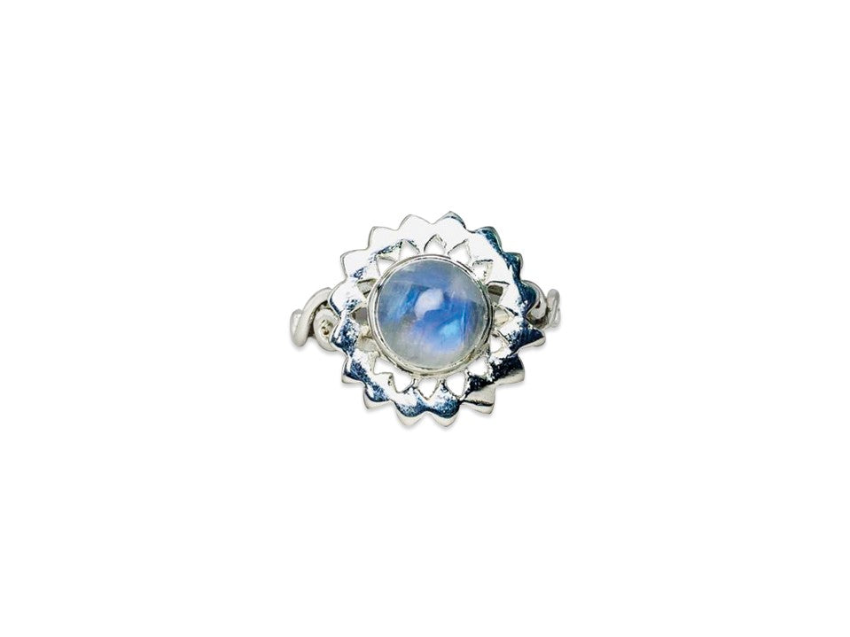Regenbogenmondsteinring 925 massives Sterlingsilber Blauer Feuer Mondstein Statement runder Edelsteinring Juni Geburtsstein