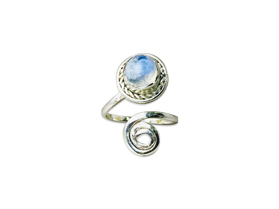 Spiralring Mondsteinring 925er Silber Ring Verstellbarer Ring Schlangenring Wickelring Daumenring Juni Geburtsstein
