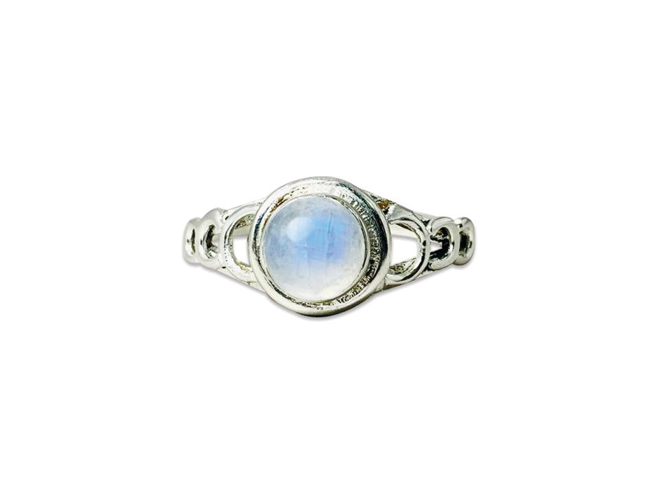 Regenbogen-Mondstein-Ring 925 Sterling Silber Runder Edelstein Boho Blauer Feuer-Mondstein-Ring für Frauen Cabochon-Ring