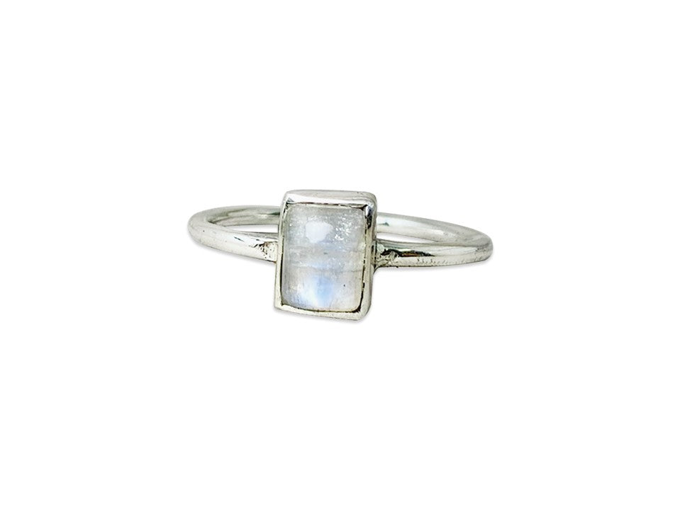 Quadratischer Regenbogen-Mondsteinring 925 Sterling Silber Geburtssteinring Versprechensring Ring Für Frauen Blauer Feuerring