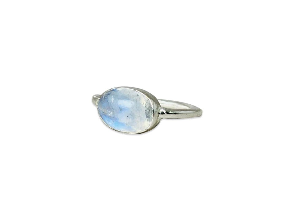 Wunderschöner Regenbogen-Mondstein 925 Silberring Blauer Feuerring Geburtssteinring Juni Versprechensring
