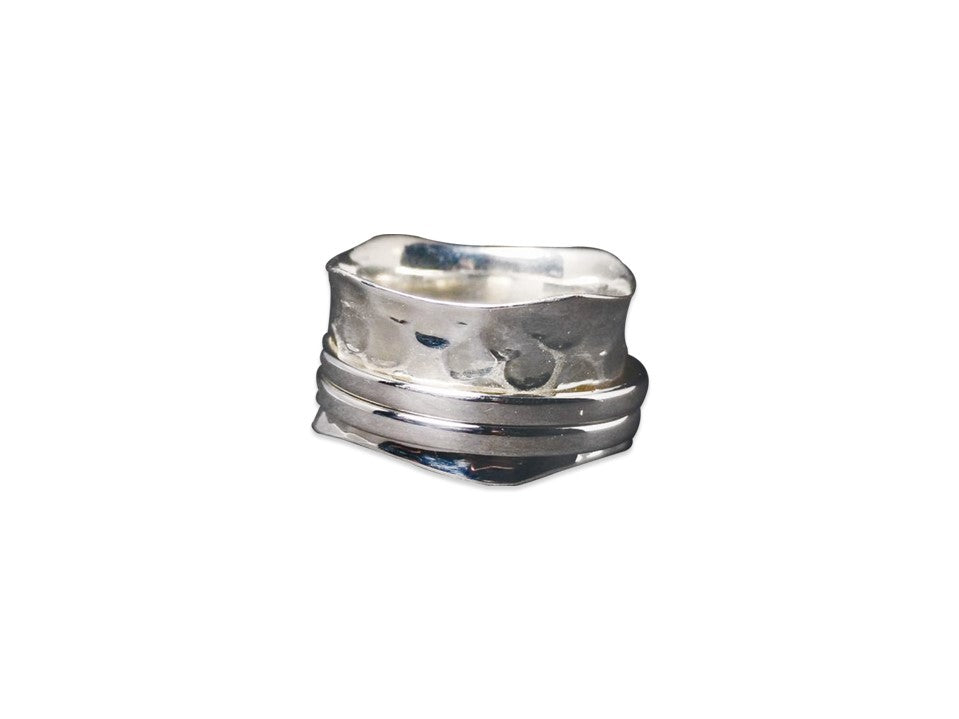 Breiter Spinner-Ring Meditationsring 925 Sterlingsilber Bandring Damenring Gehämmerter Spinner-Ring