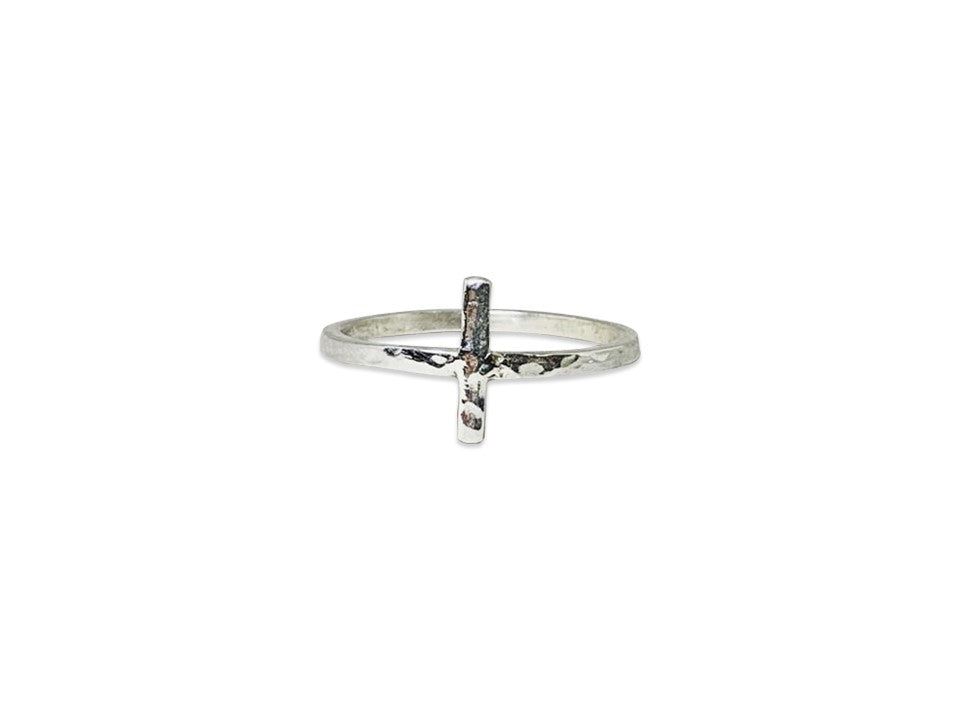 Kreuzring 925 Sterling Silber Kreuz Gehämmerter Ring Stapelring Schmaler Kreuzring Zierlicher Ring Geschenkring