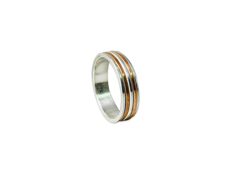 Silberner Bandring 925 Sterling Silber Handgefertigter Ring Silber- und Kupferring Bandring für Frauen Statement Einzigartiger Ring Schmuck für Sie